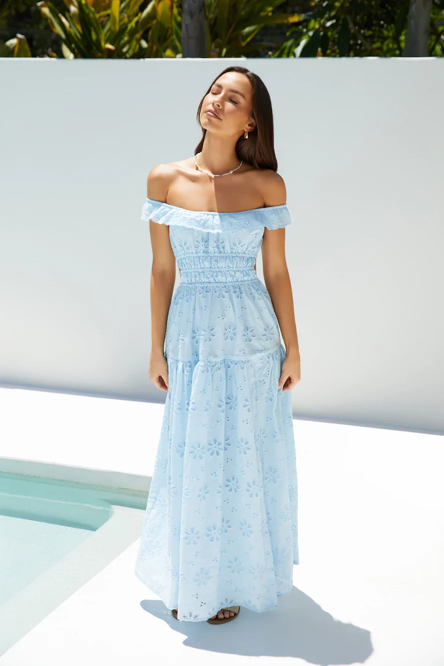 Lemon Blossom Maxi Dress Blue - luluinthesky