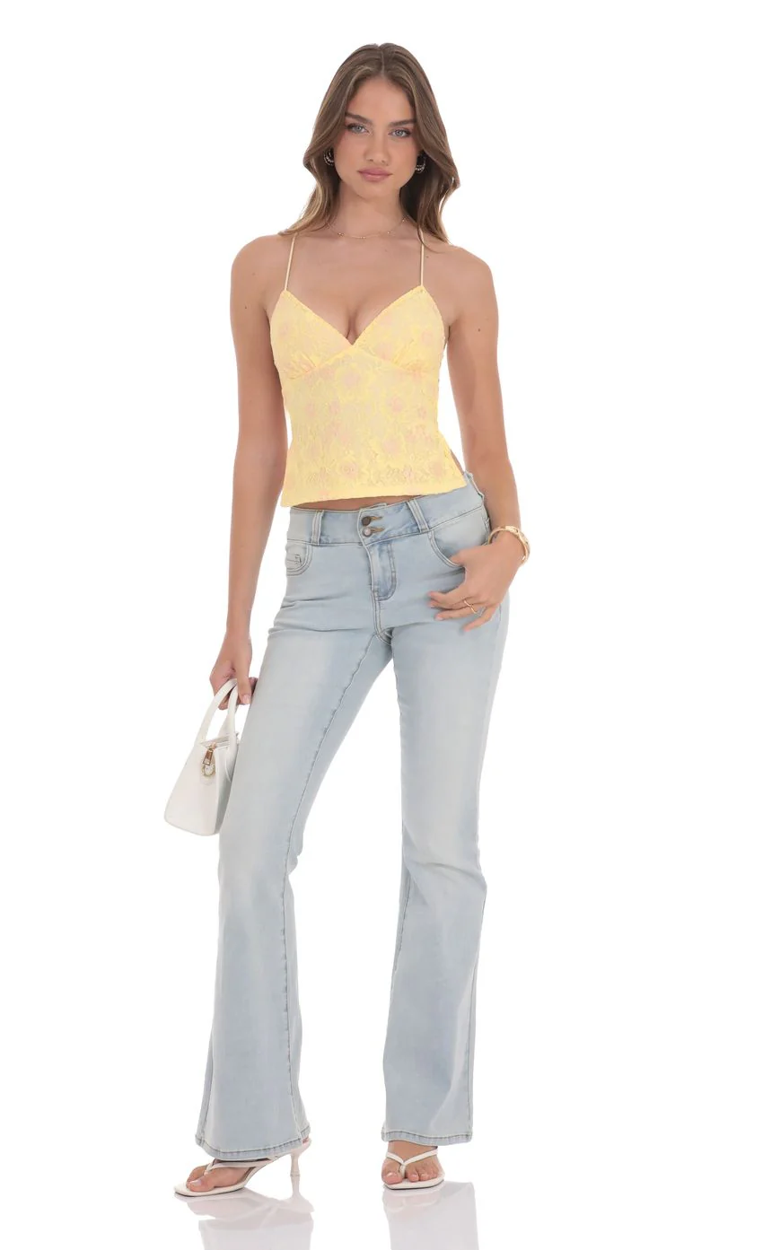 Open Back Lace Top in Yellow - luluinthesky