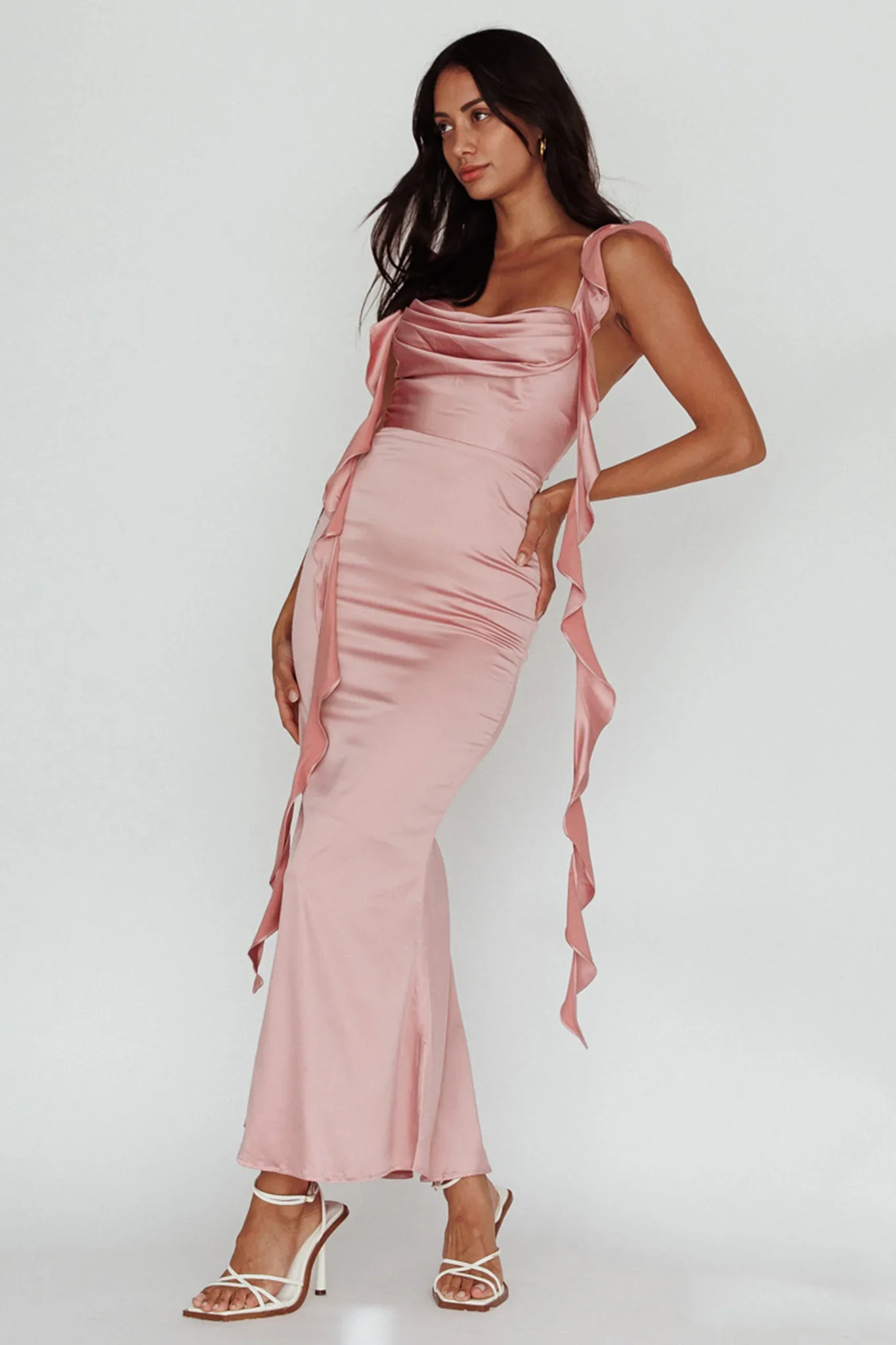 Blushing Ruffle Trim Midi Dress Mauve - luluinthesky