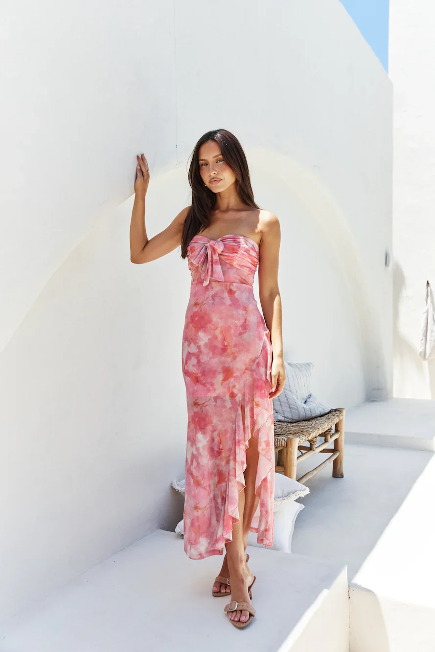 Majorca Strapless Midi Pink - luluinthesky