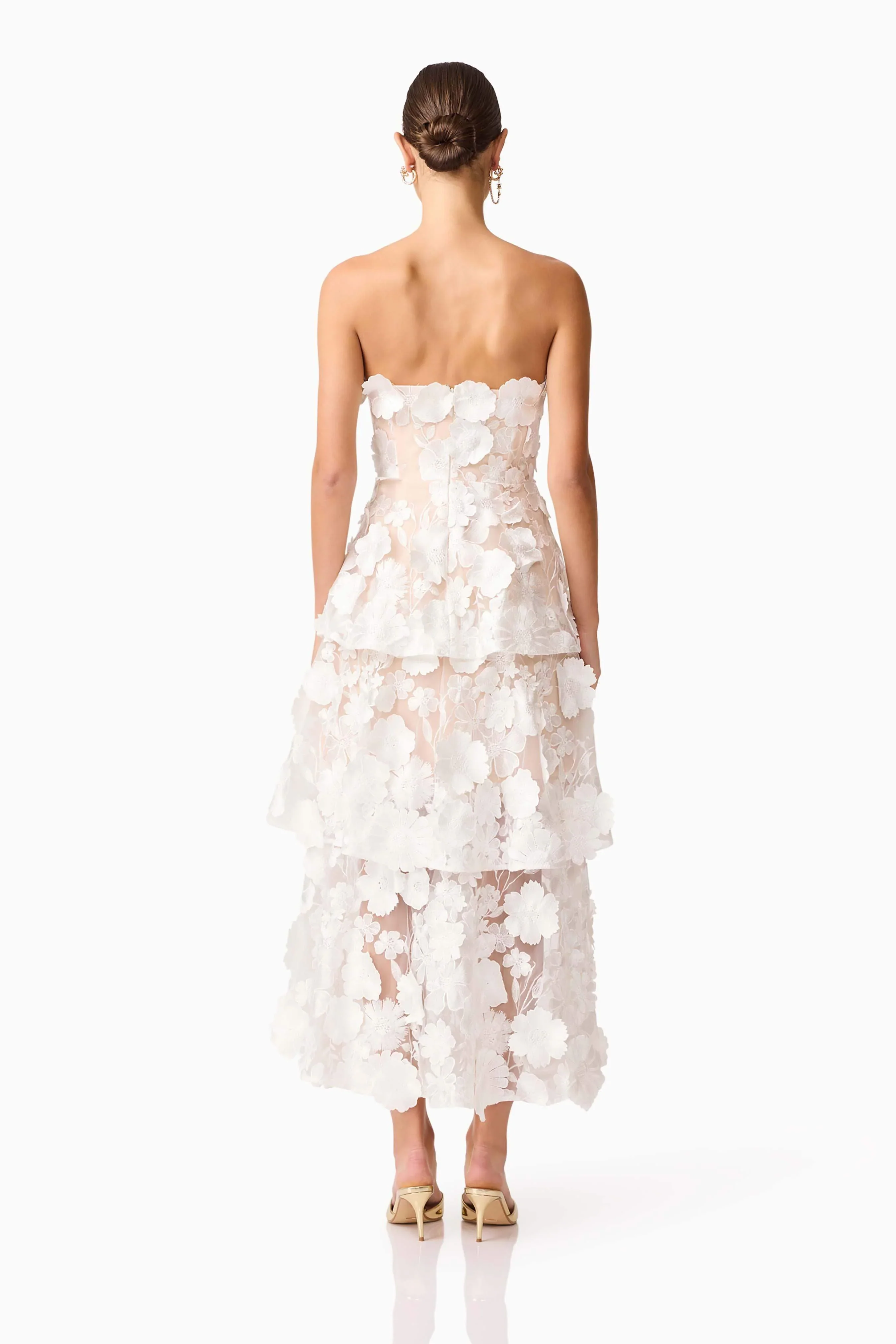 Selene Maxi Tiered 3D Dress in White - luluinthesky