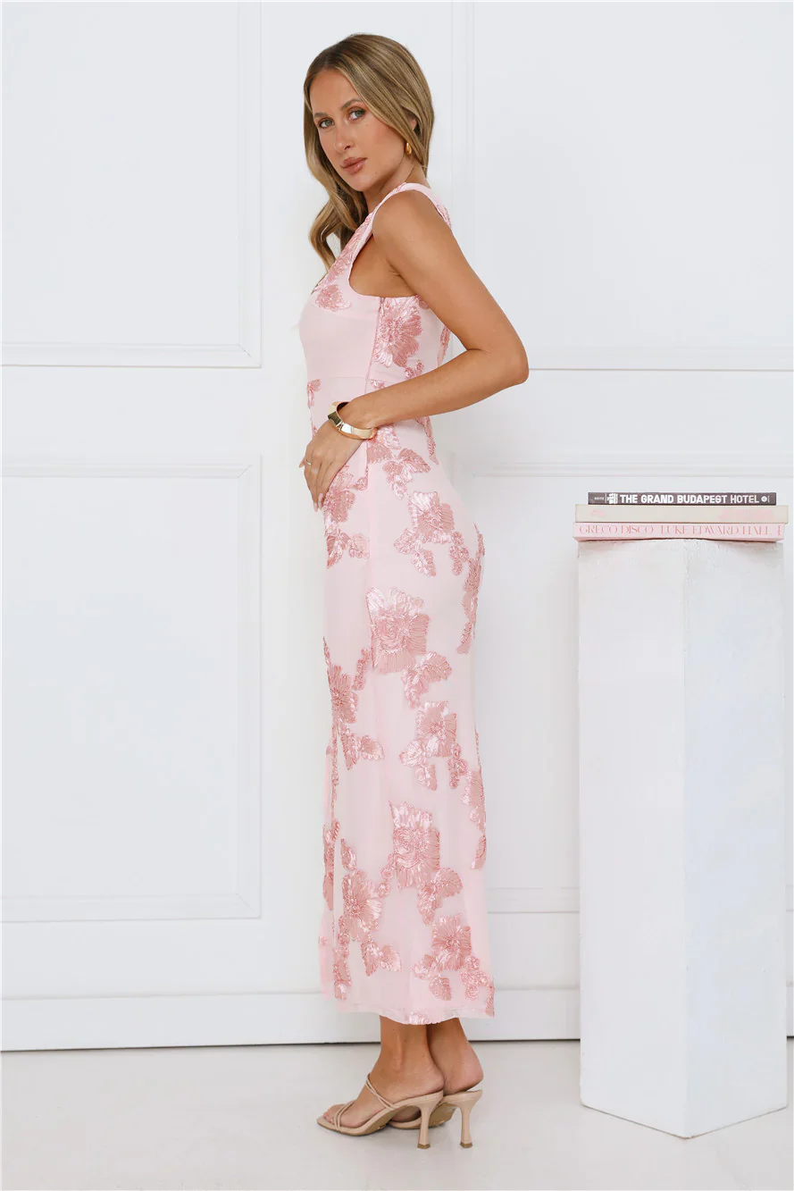 Billions Off Shoulder Mesh Maxi Dress Pink - luluinthesky