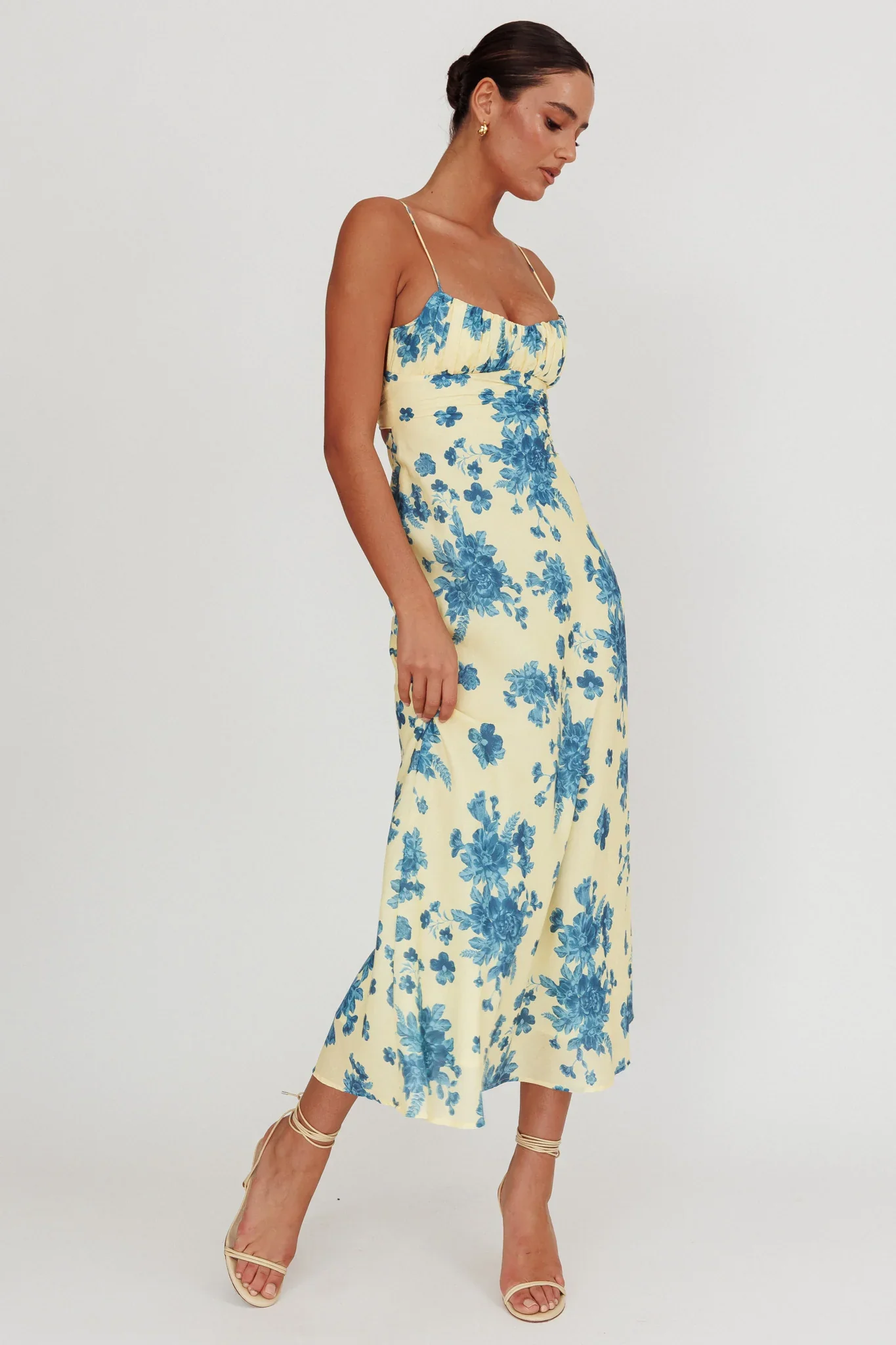 Nerida Low Back Twist Floral Maxi Dress Yellow - luluinthesky