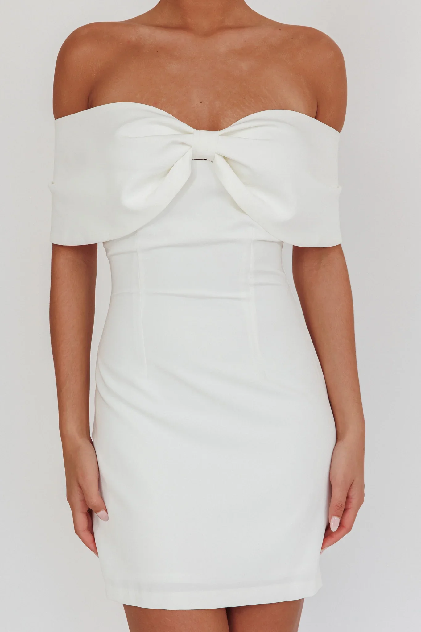 Sweet Caroline Off-Shoulder Bow Mini Dress White - luluinthesky
