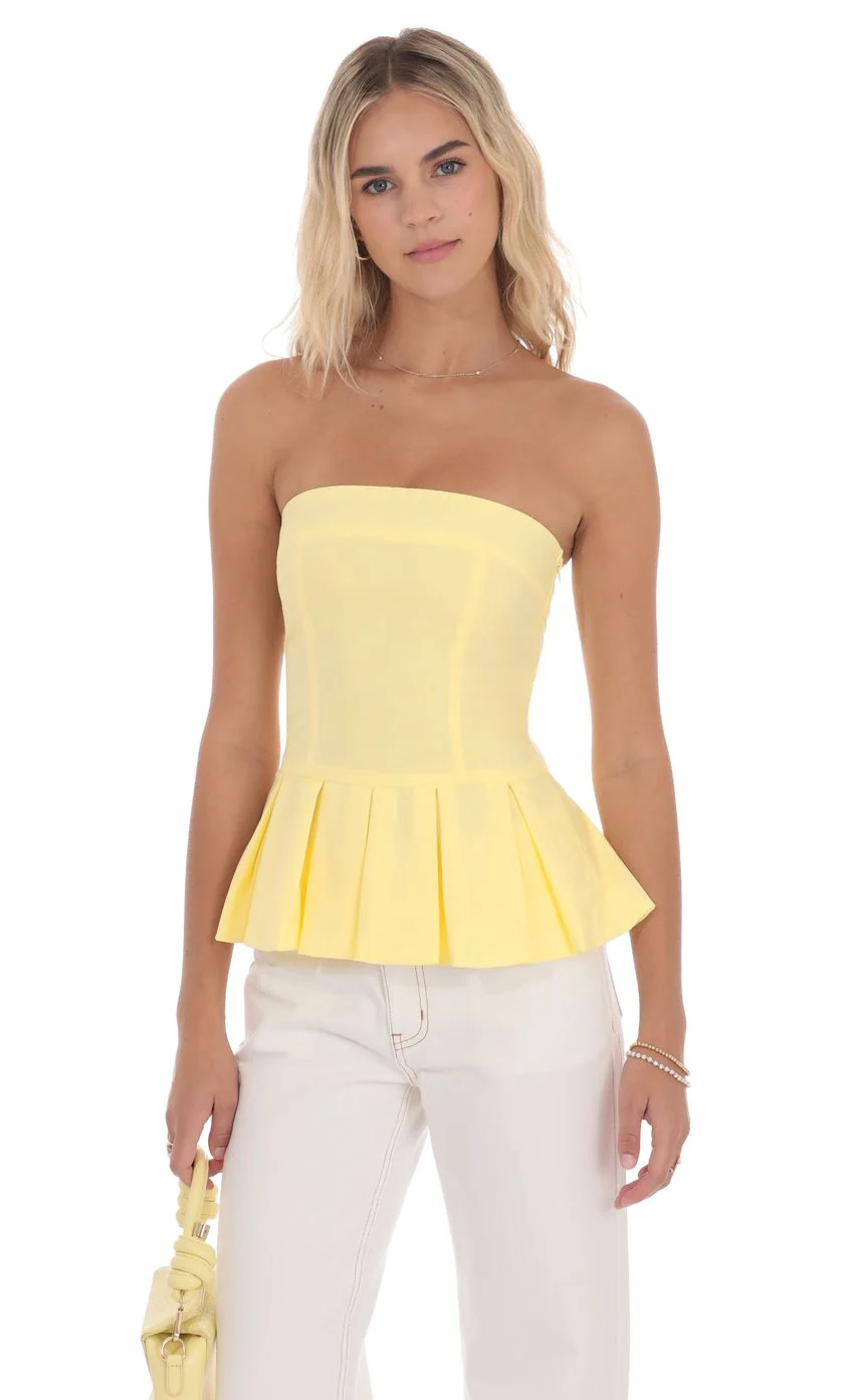 Strapless Peplum Top in Yellow - luluinthesky
