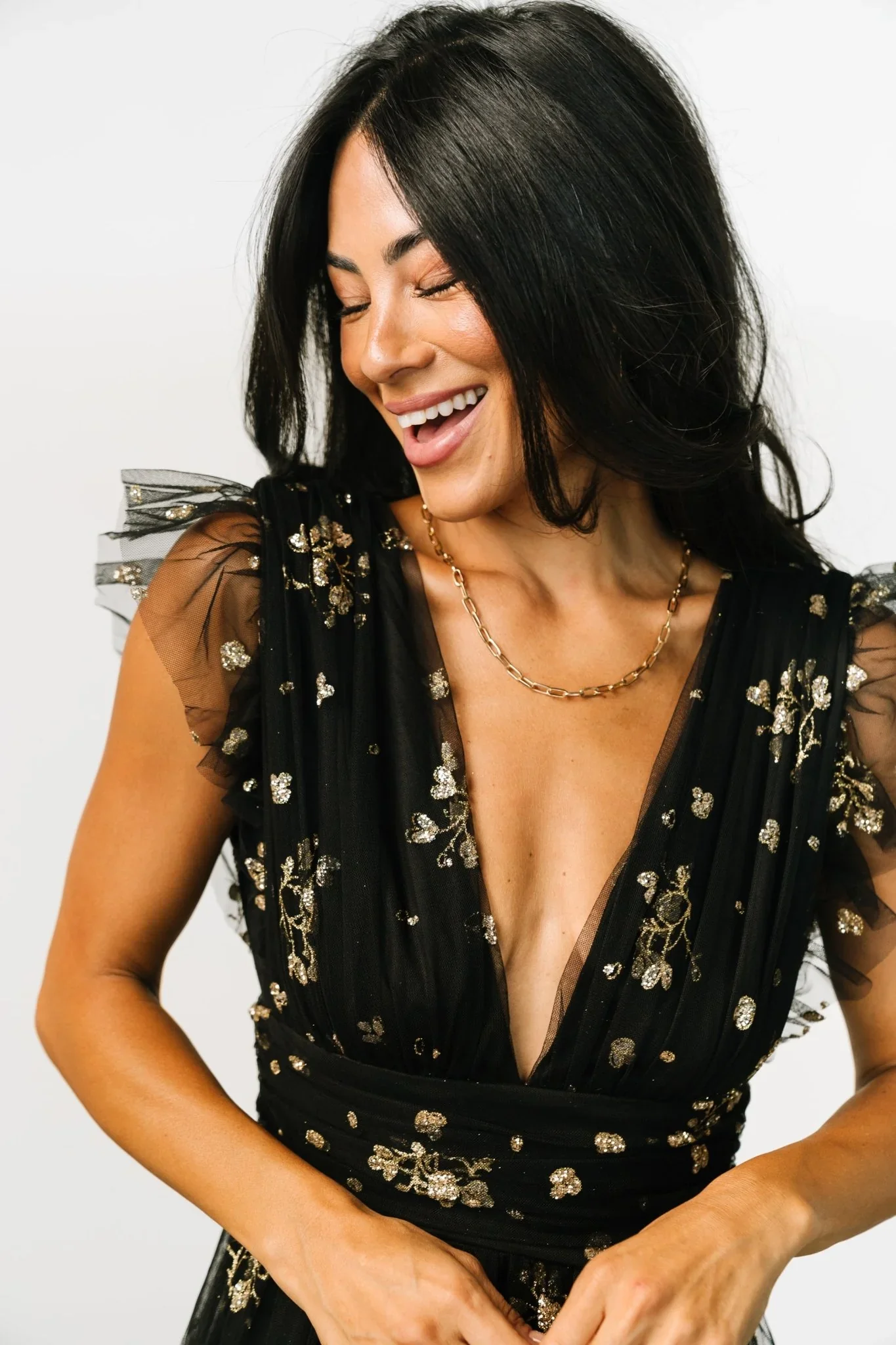 Natalia Floral Embellished Maxi Dress | Black + Gold - luluinthesky