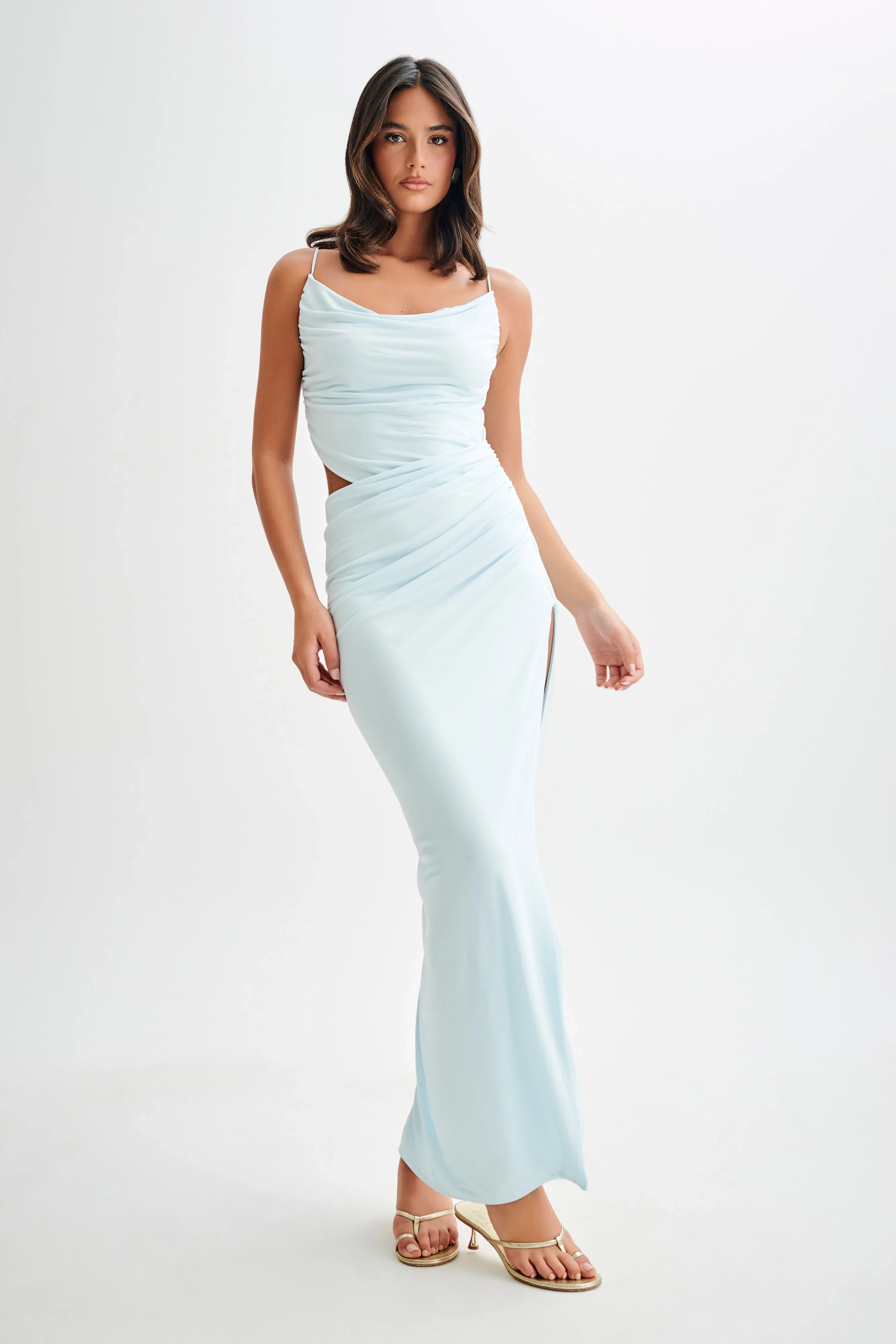 Jemma Draped Slinky Maxi Dress - Sky Blue - luluinthesky