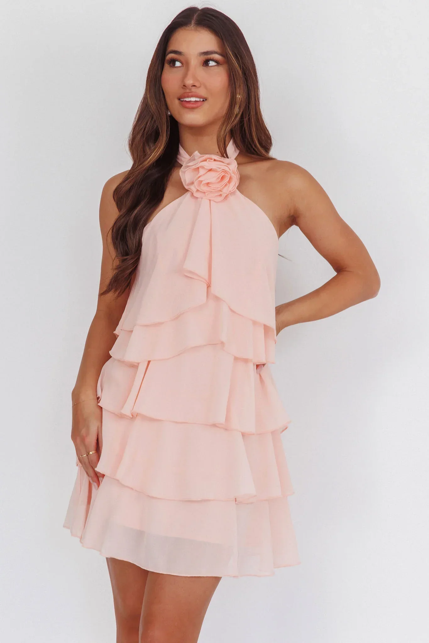 Southern Belles Halterneck Ruffle Mini Dress Pink - luluinthesky