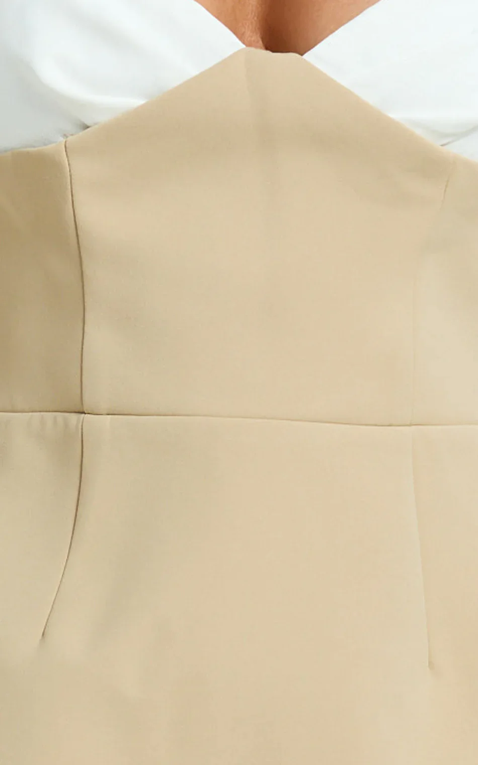 Simona Mini Dress Strapless Contrast Neck Tulip Skirt Dress in Beige - luluinthesky