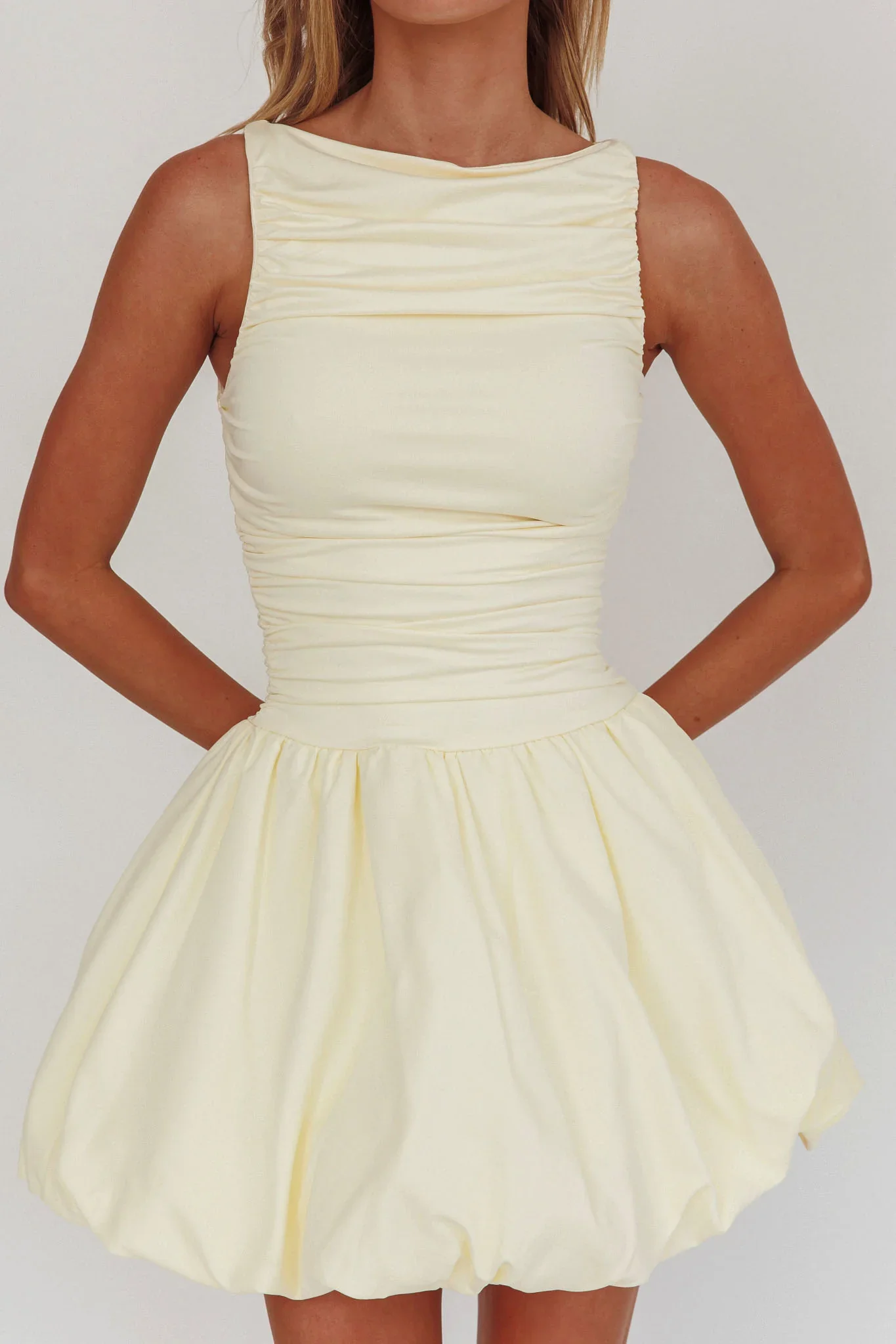Dalayla Sleeveless Balloon Skirt Mini Dress Butter - luluinthesky
