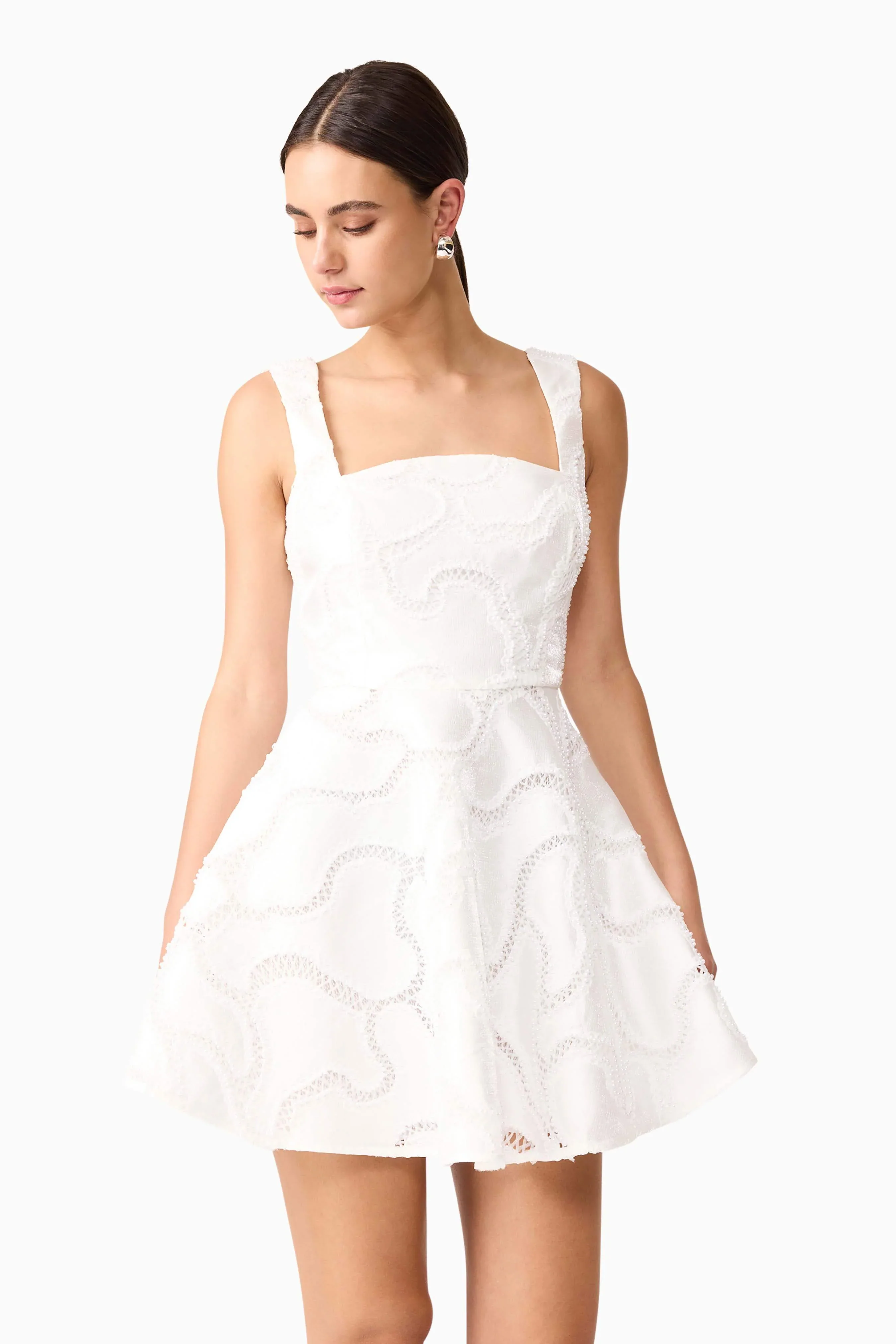 Elara Beaded Mini Dress in White - luluinthesky