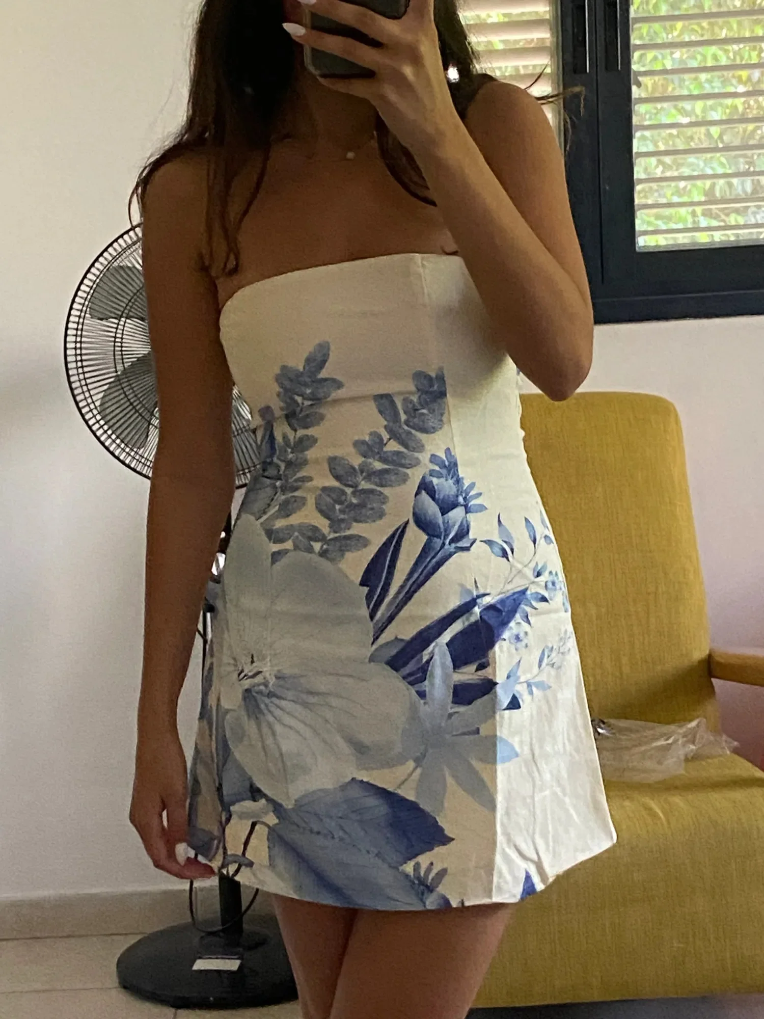 Denby Strapless Mini Dress - Blue Floral Print - luluinthesky