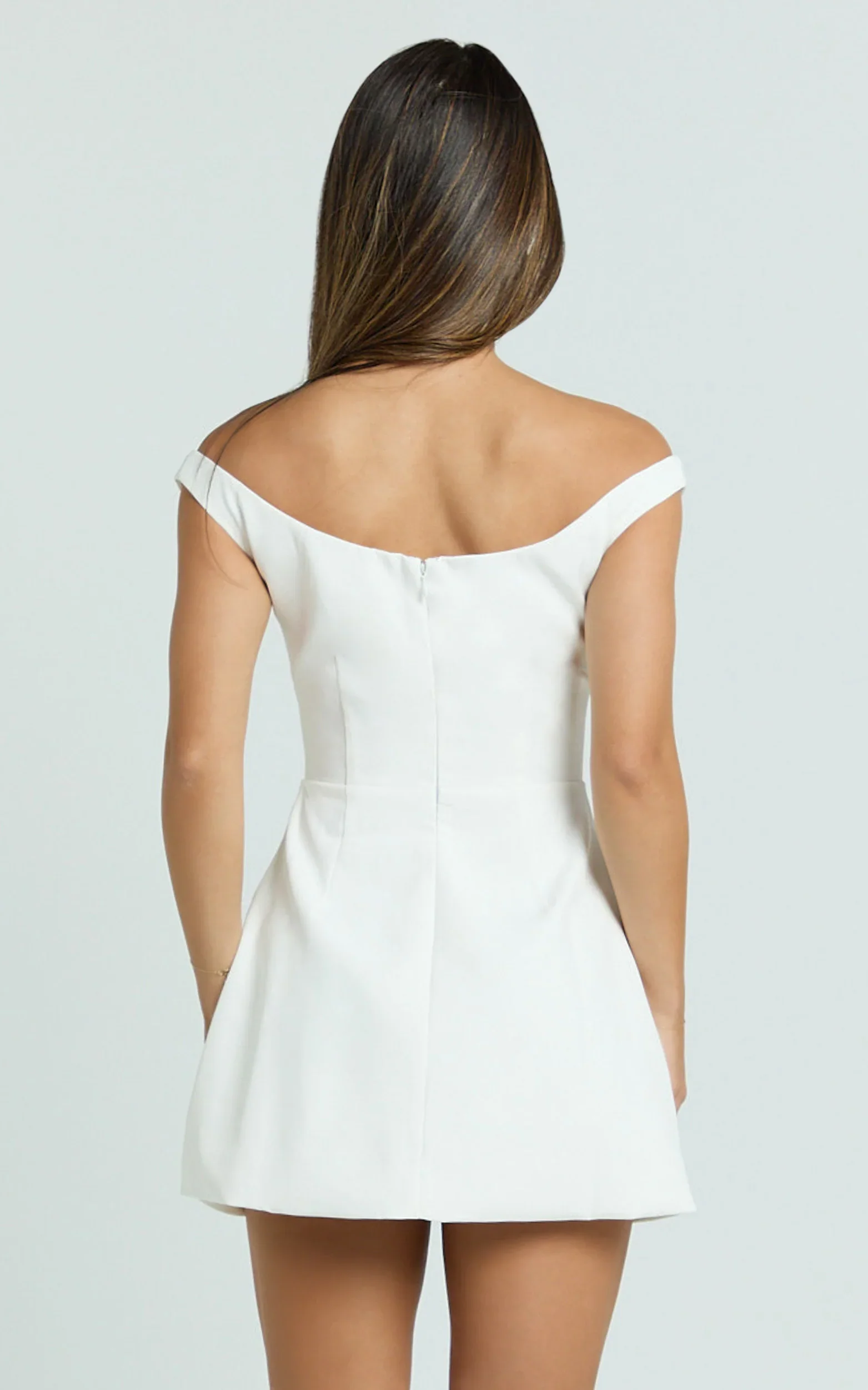 Irene Mini Dress Off Shoulder Bustier Tulip Skirt Dress in White - luluinthesky