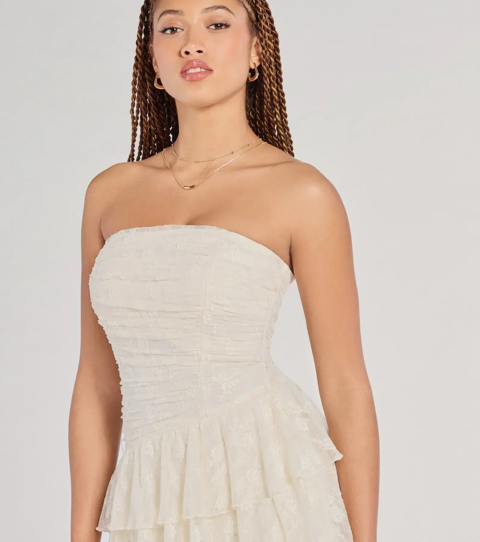 Lovely Nights Strapless Lace Ruffle Skater Dress - luluinthesky