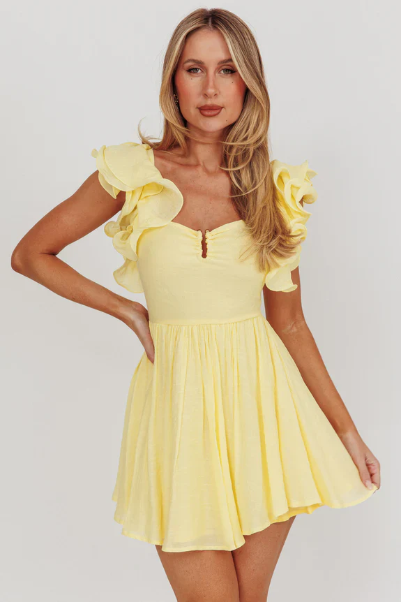 Sunday Dreams Ruffle Strap Mini Dress Yellow - luluinthesky