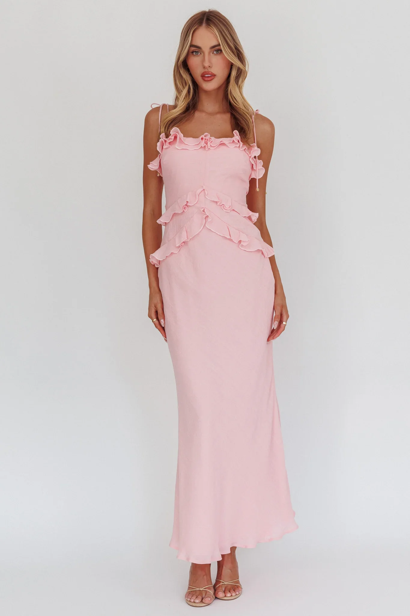 On A Roll Frill Trim Maxi Dress Pink - luluinthesky
