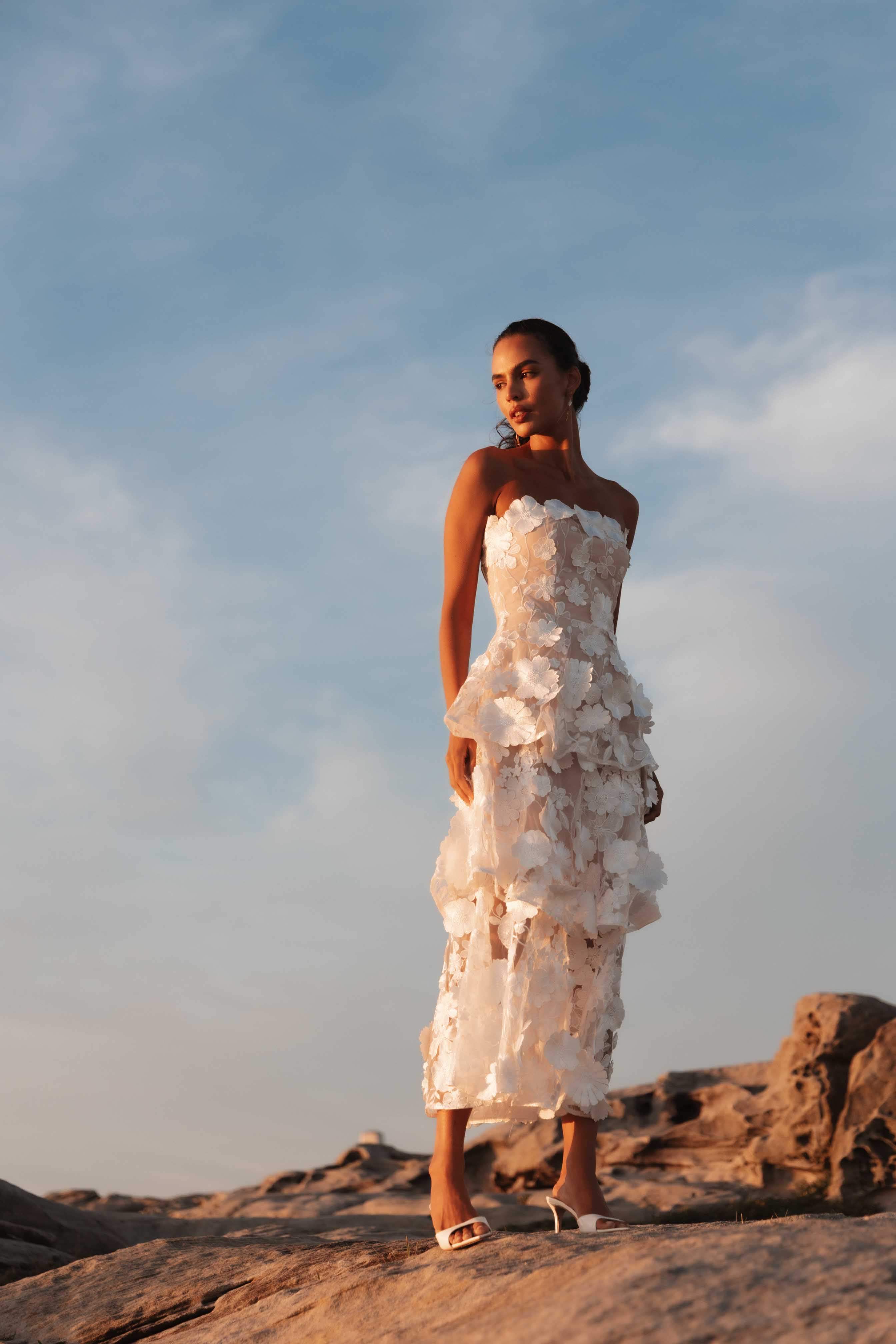 Selene Maxi Tiered 3D Dress in White - luluinthesky