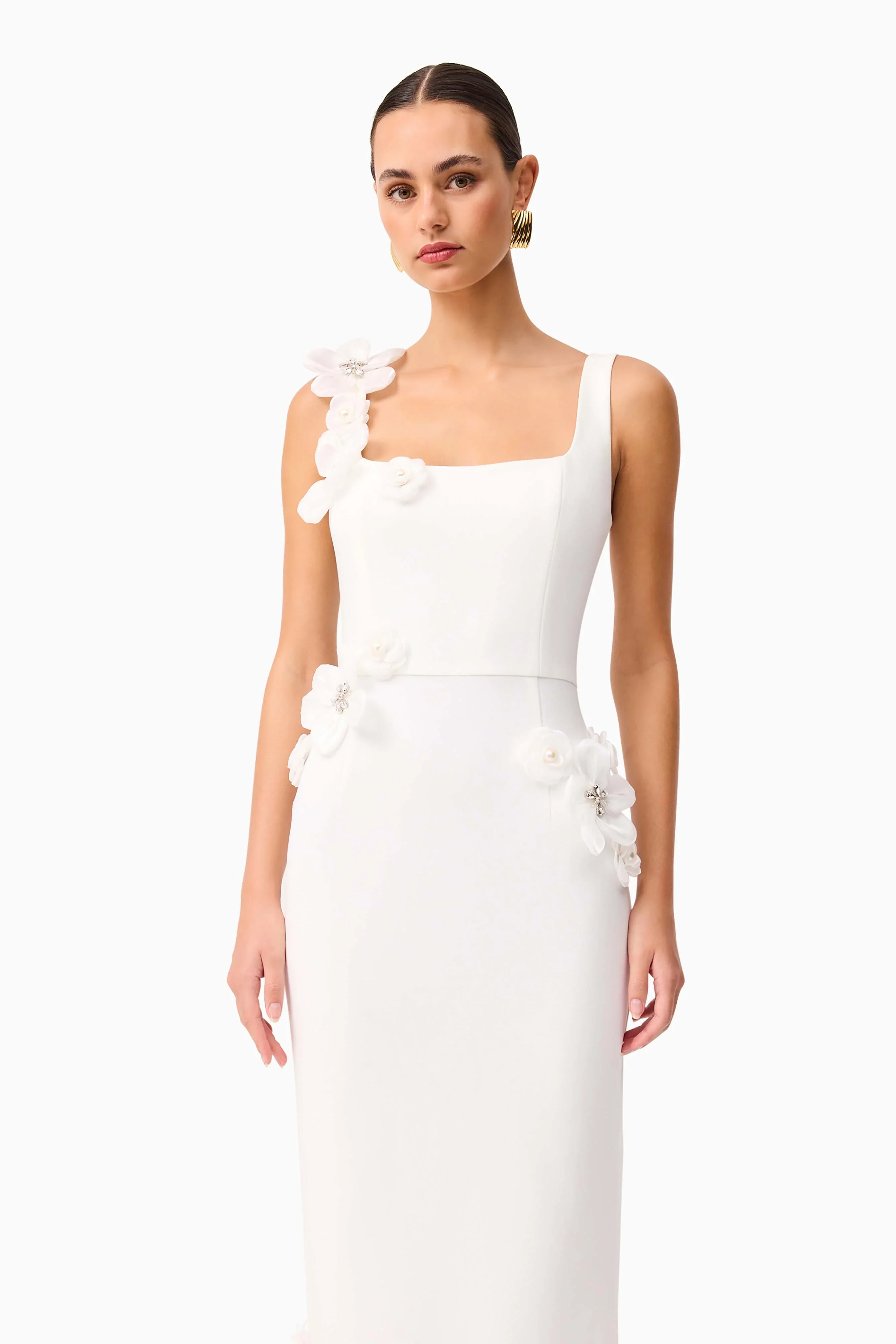 Chantelle 3D Midi Dress in White - luluinthesky