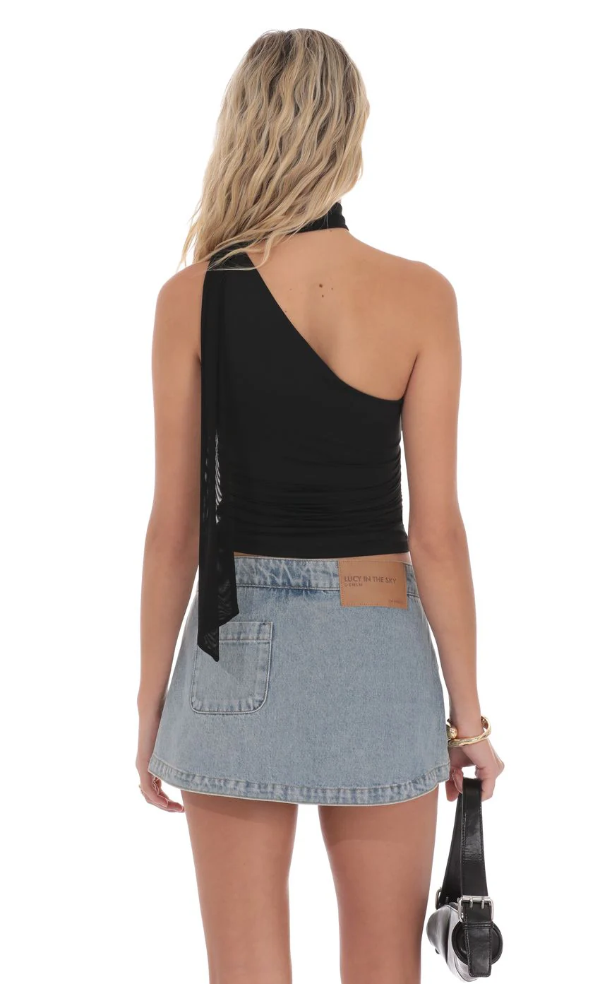 Denim Wrap Skort in Faded Blue - luluinthesky