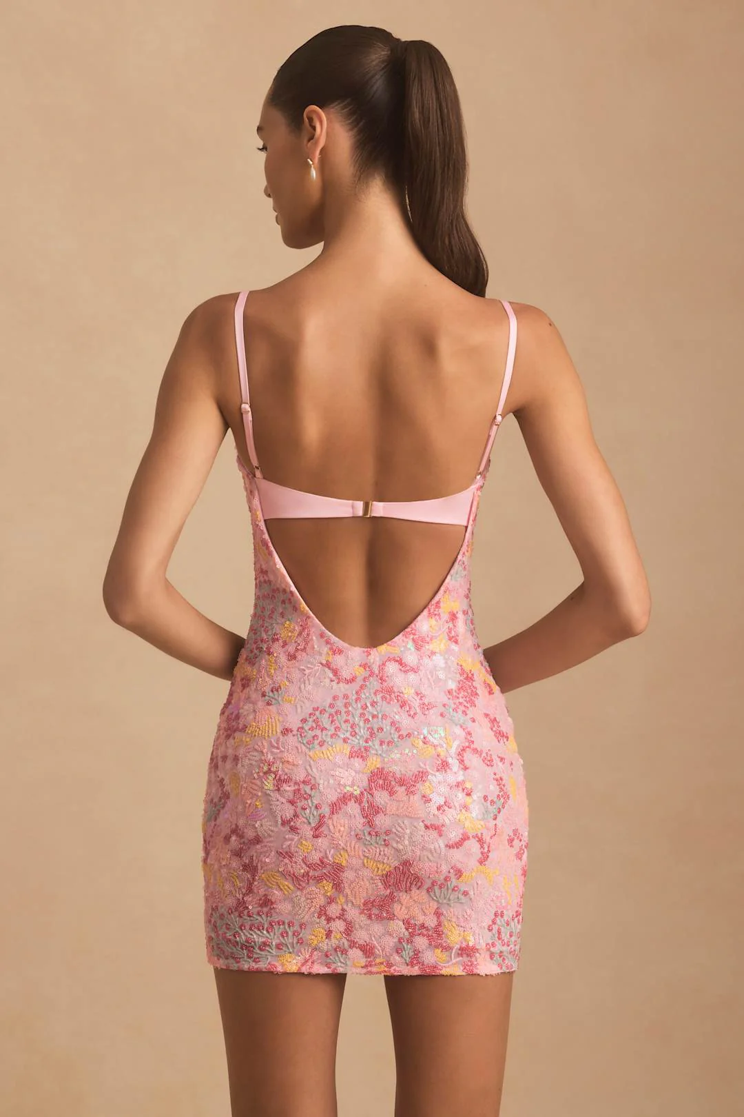 Embellished Camisole Bodycon Mini Dress in Pink - luluinthesky