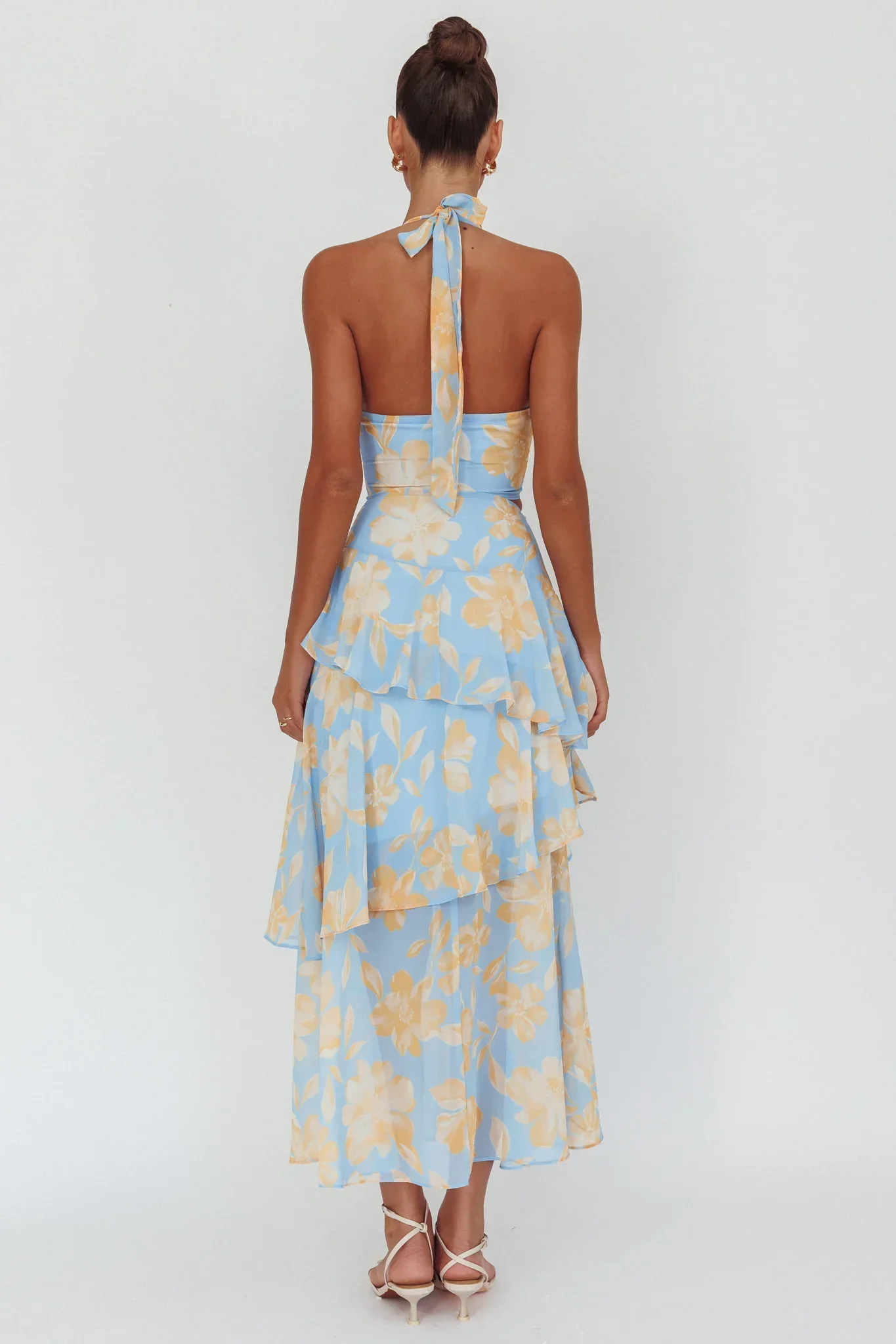 Aura Points Halterneck Cut-Out Maxi Dress Floral Blue - luluinthesky