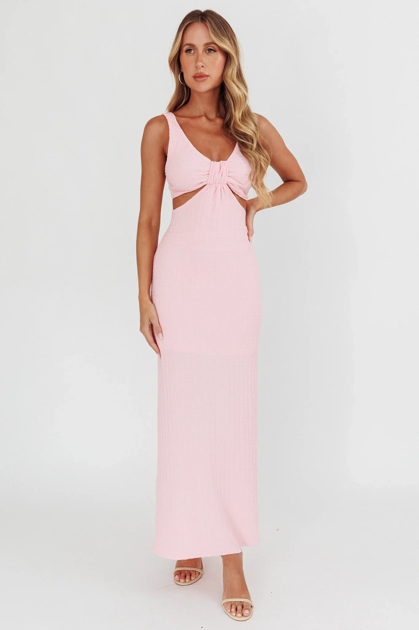 Kharissa Cut-Out Textured Maxi Dress Pink - luluinthesky