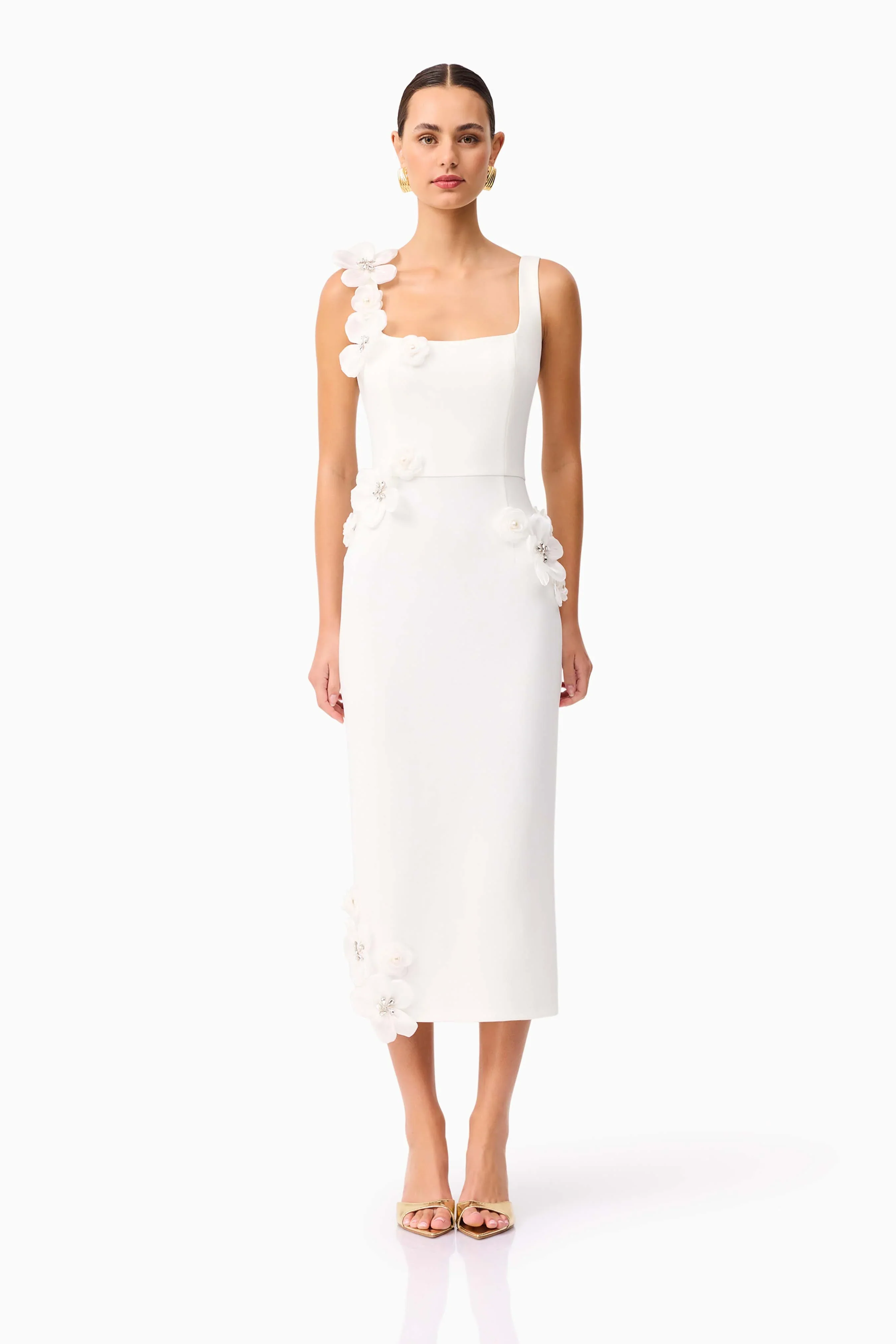 Chantelle 3D Midi Dress in White - luluinthesky