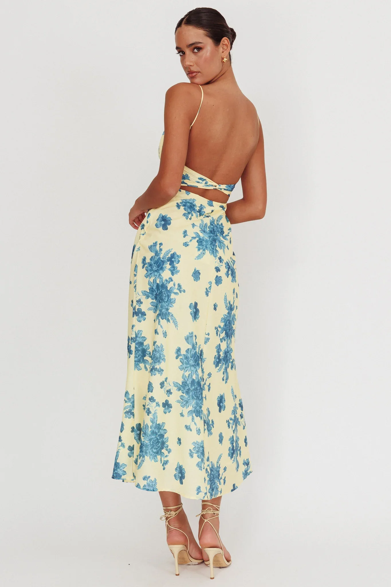 Nerida Low Back Twist Floral Maxi Dress Yellow - luluinthesky