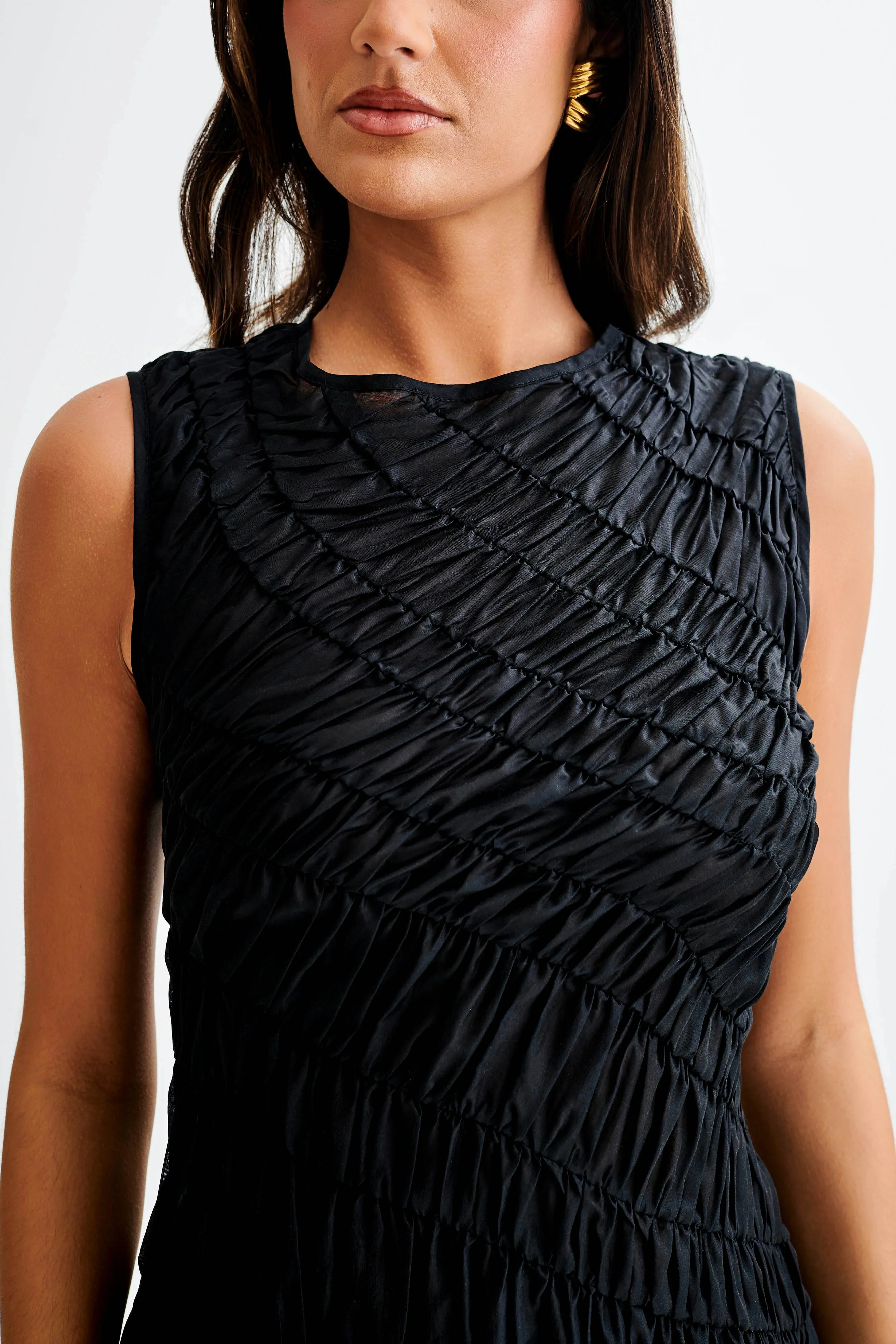 Adella Gathered Mini Dress - Black - luluinthesky