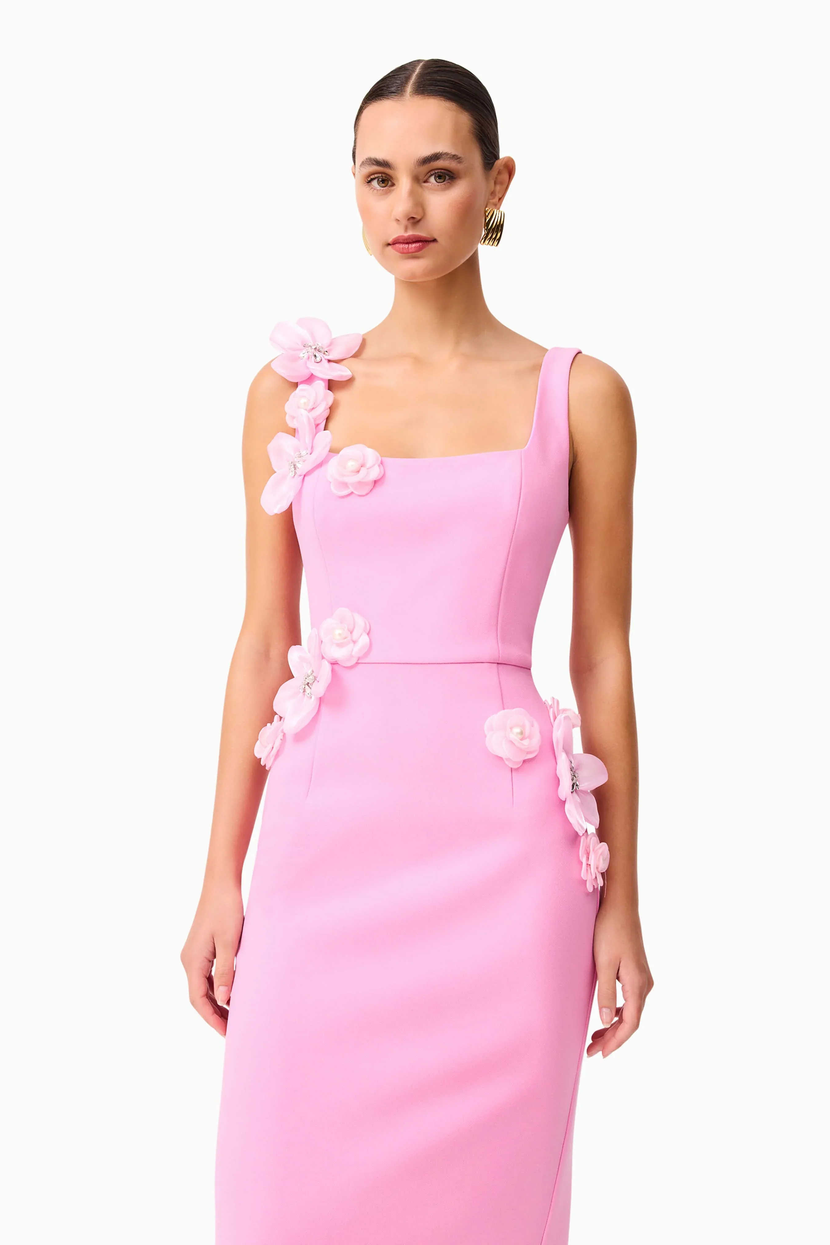 Chantelle 3D Midi Dress in Pink - luluinthesky