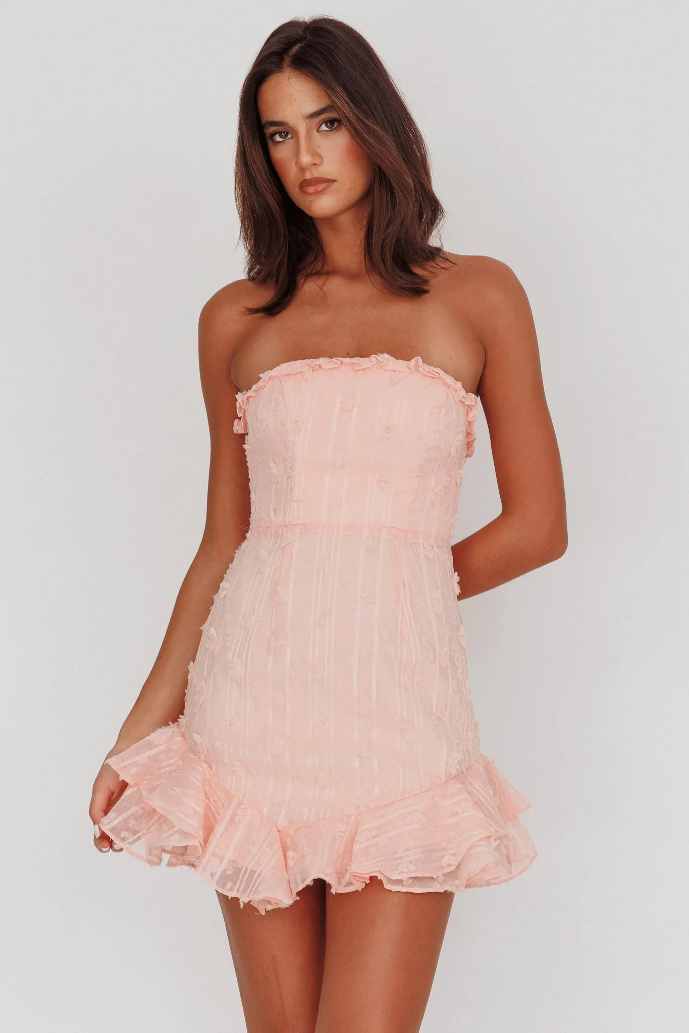 Cece Embellished Bandeau Dress Blush - luluinthesky