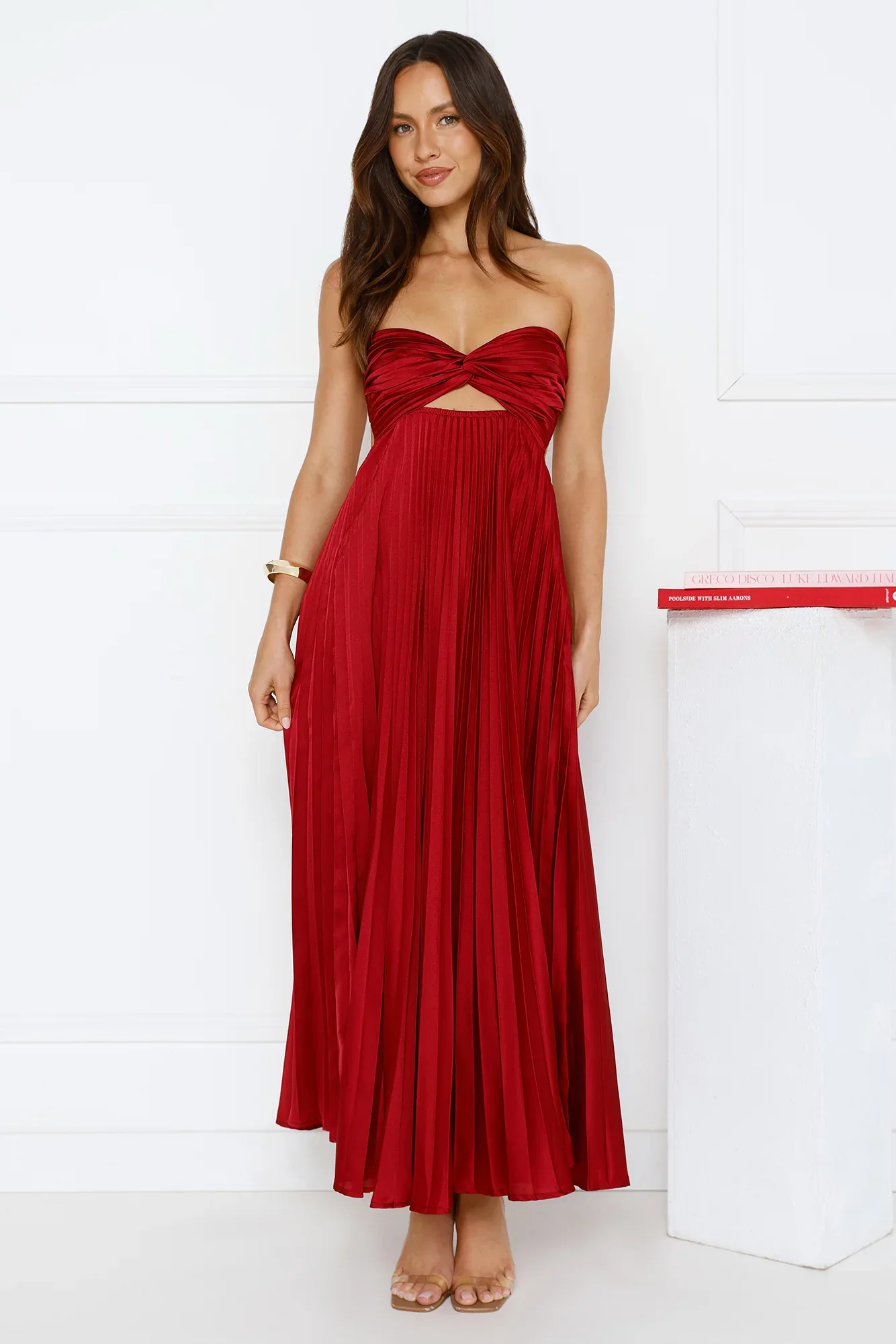 Clouds Of Love Strapless Pleated Maxi Dress Red - luluinthesky