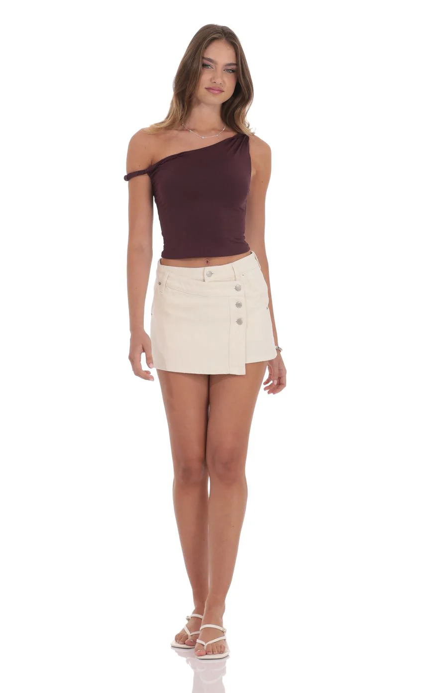 Overlap Button Denim Skirt in Cream - luluinthesky