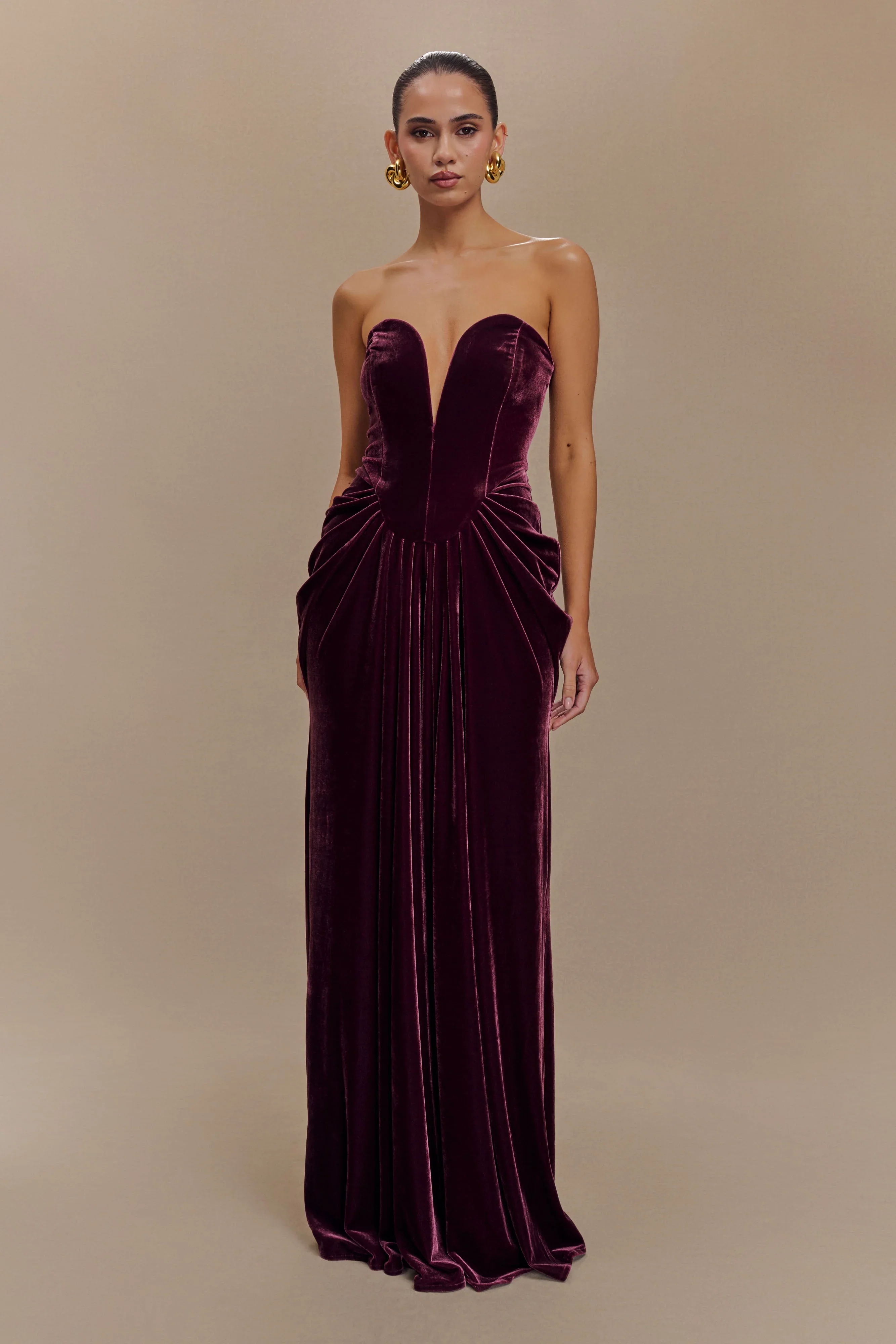 Paige Strapless Velvet Maxi Dress - Plum - luluinthesky