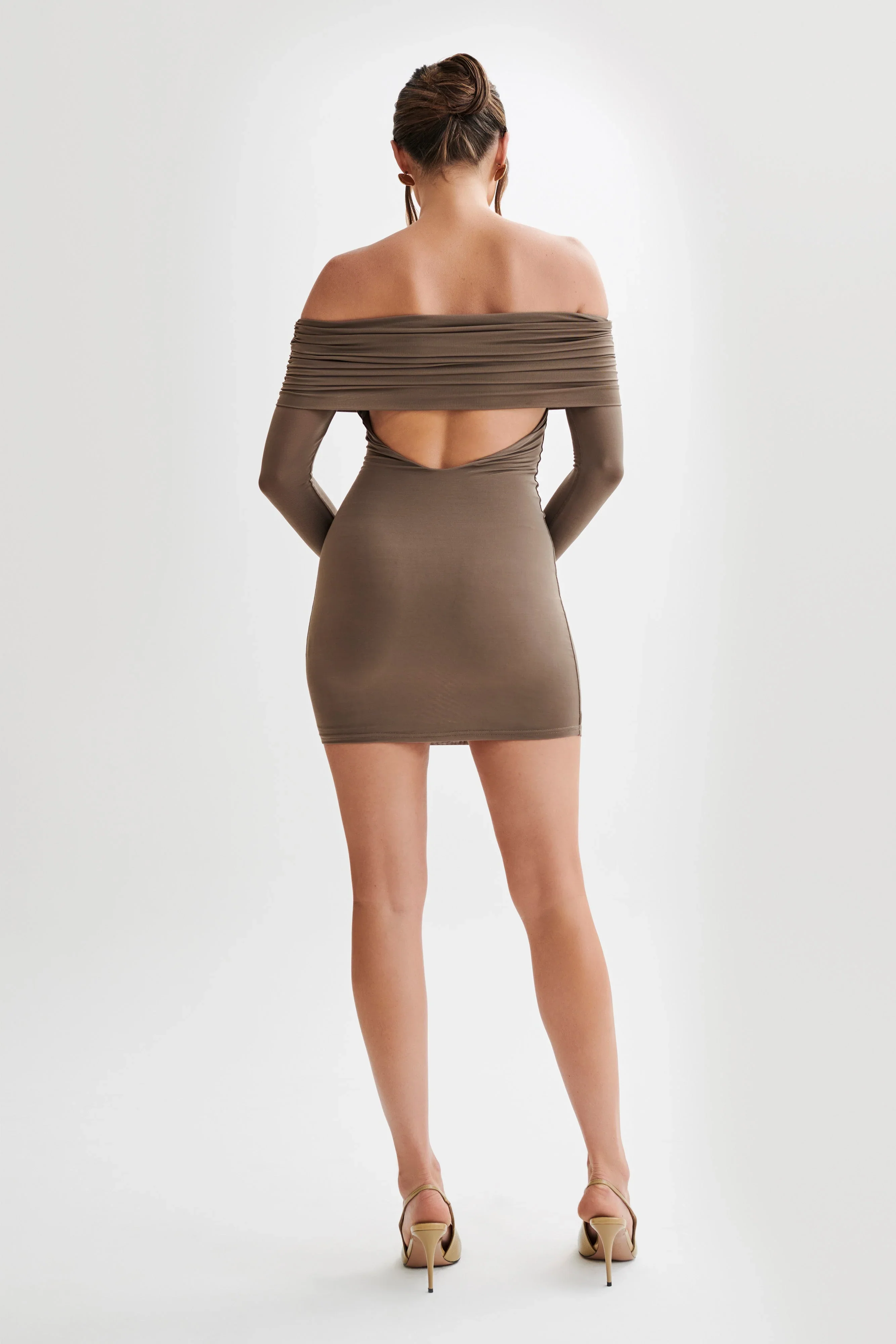 Nicky Off Shoulder Slinky Mini Dress - Coco - luluinthesky