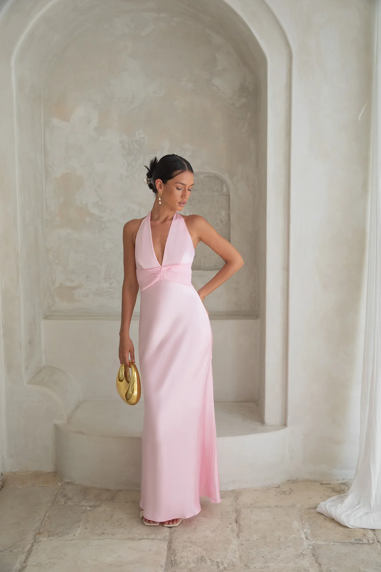 Destinations Halter Maxi Dress Pink - luluinthesky