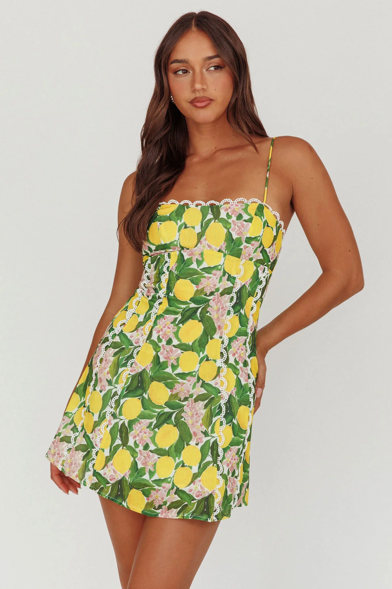 Chamberlain Scallop Trim Mini Dress Citrus Lemon - luluinthesky