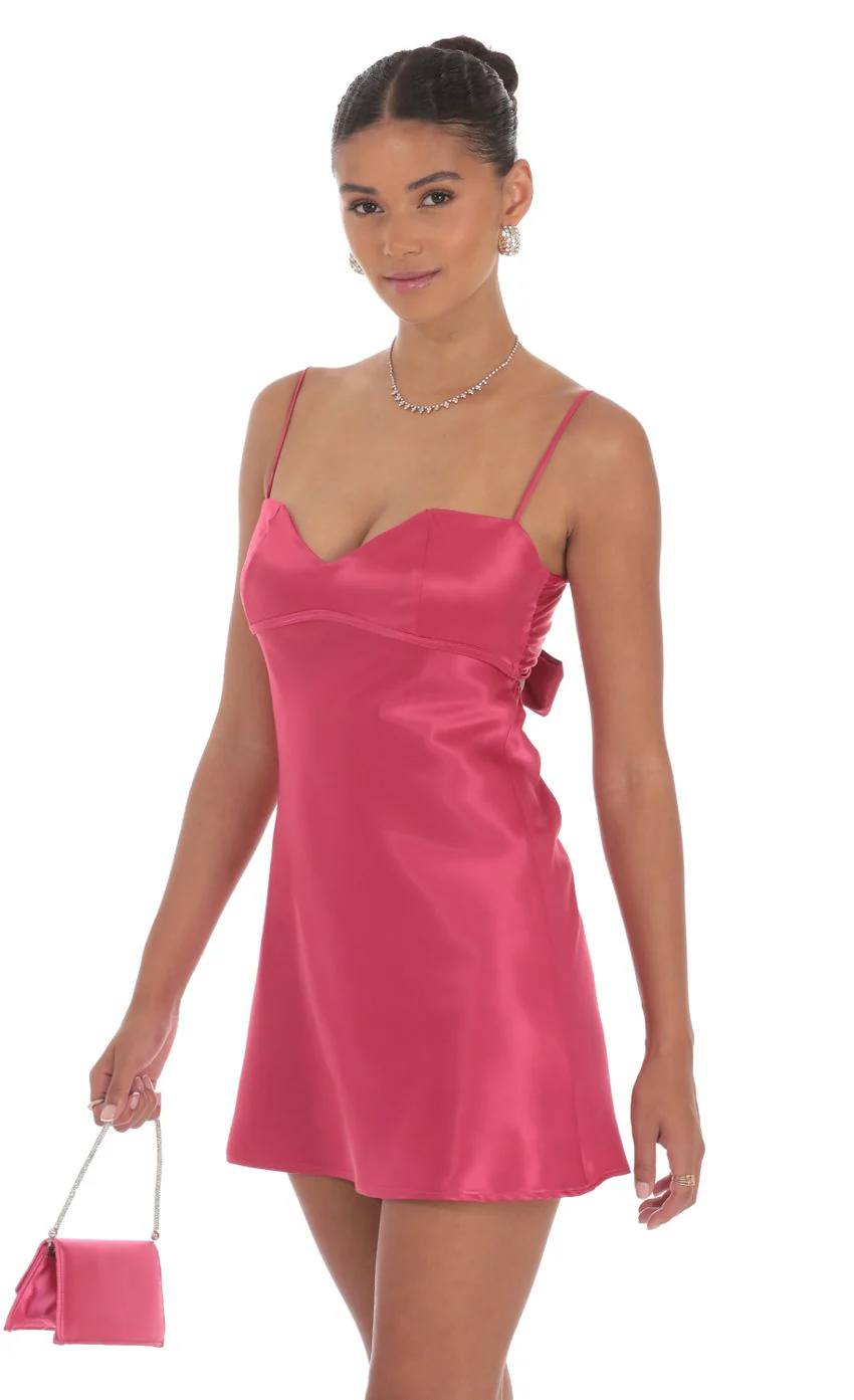 Satin Sweetheart Neck Dress in Berry Pink - luluinthesky