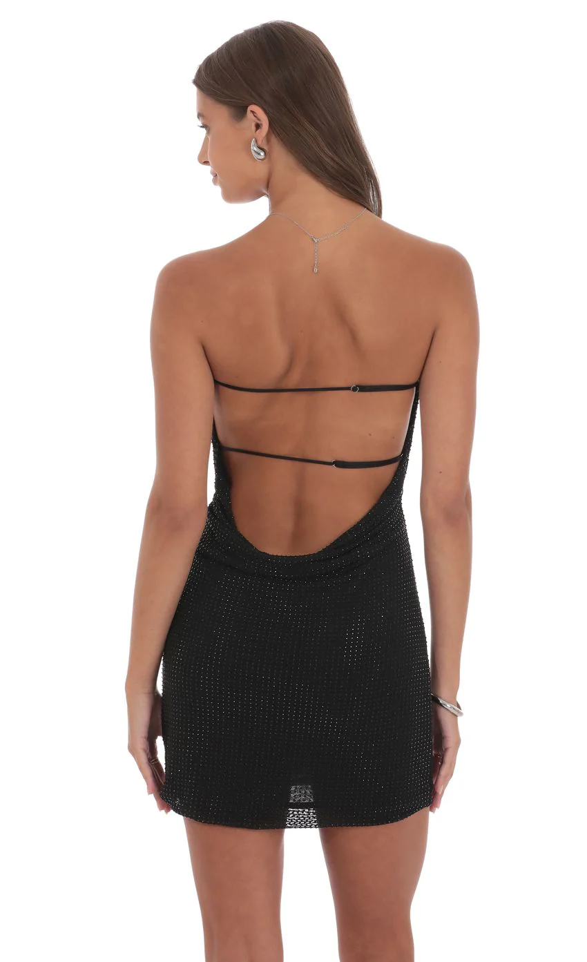 Rhinestone Strapless Dress in Black - luluinthesky
