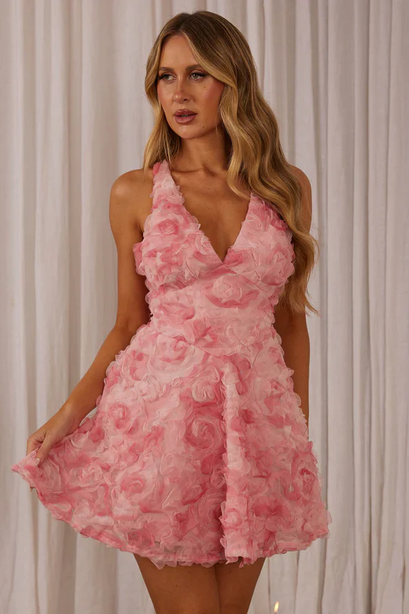 Lavalle Criss-Cross Embellished Mini Dress Pink - luluinthesky