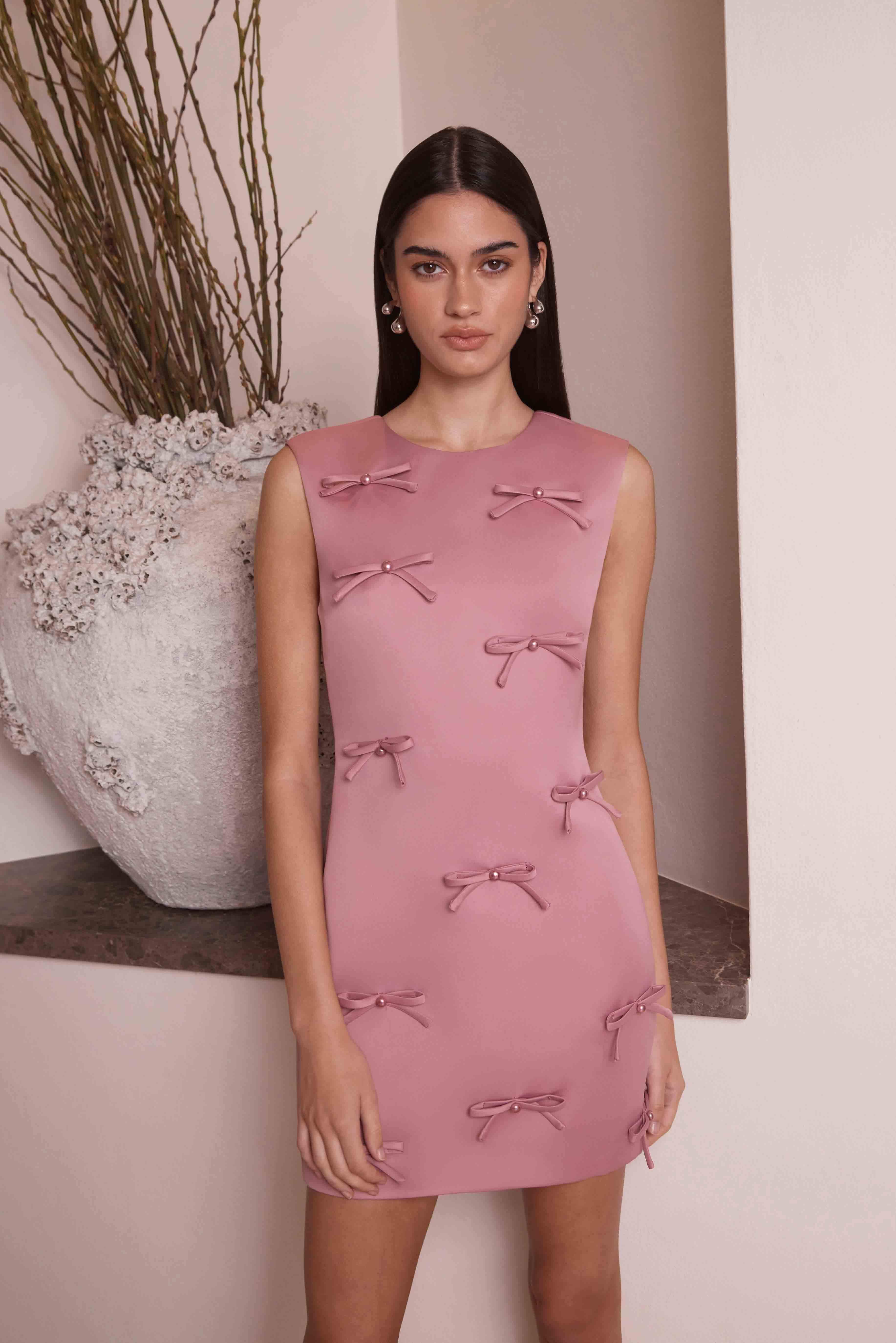 Rose Bow Shift Dress in Pink - luluinthesky