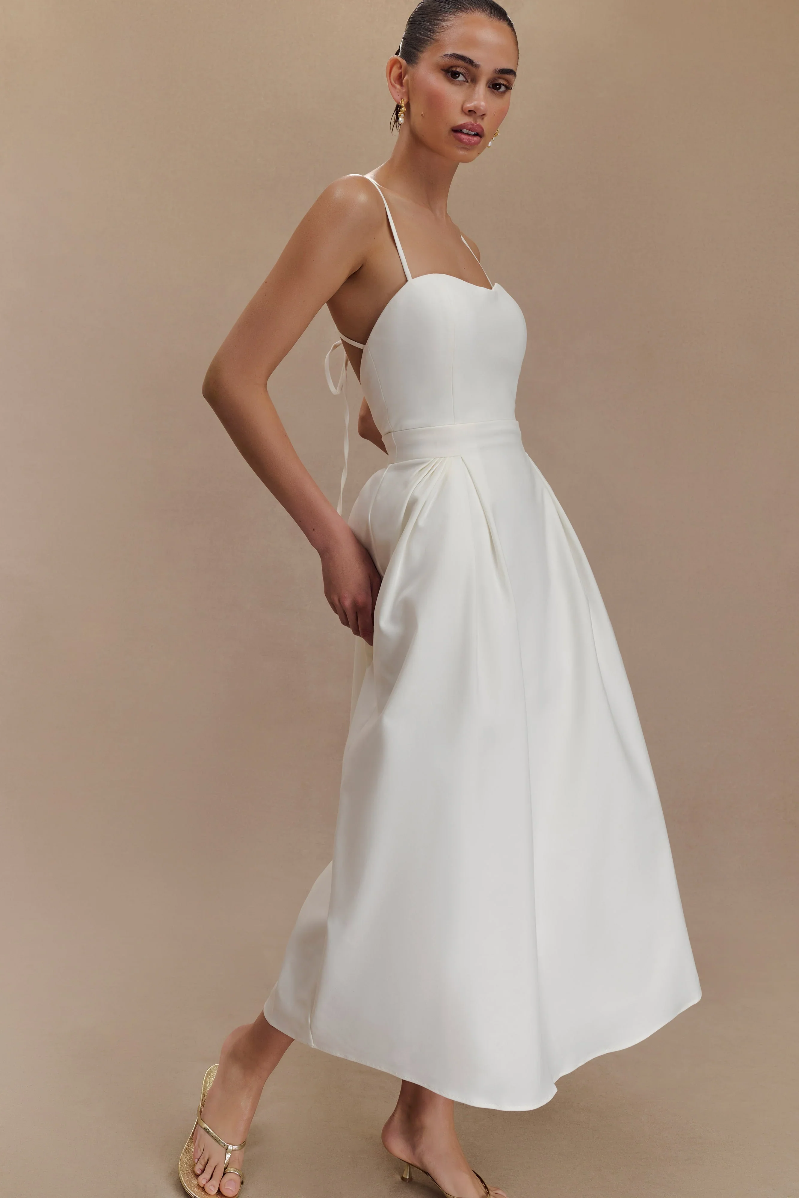 Rebecca Cotton Midi Dress - White - luluinthesky