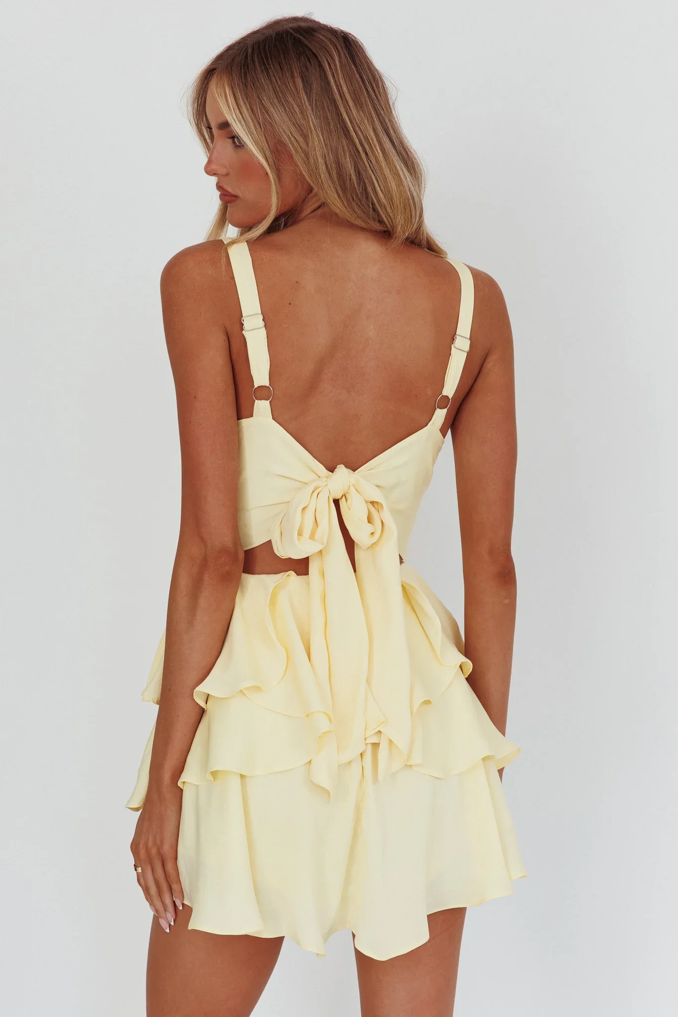 Like Me Tied Back Layered Mini Dress Yellow - luluinthesky