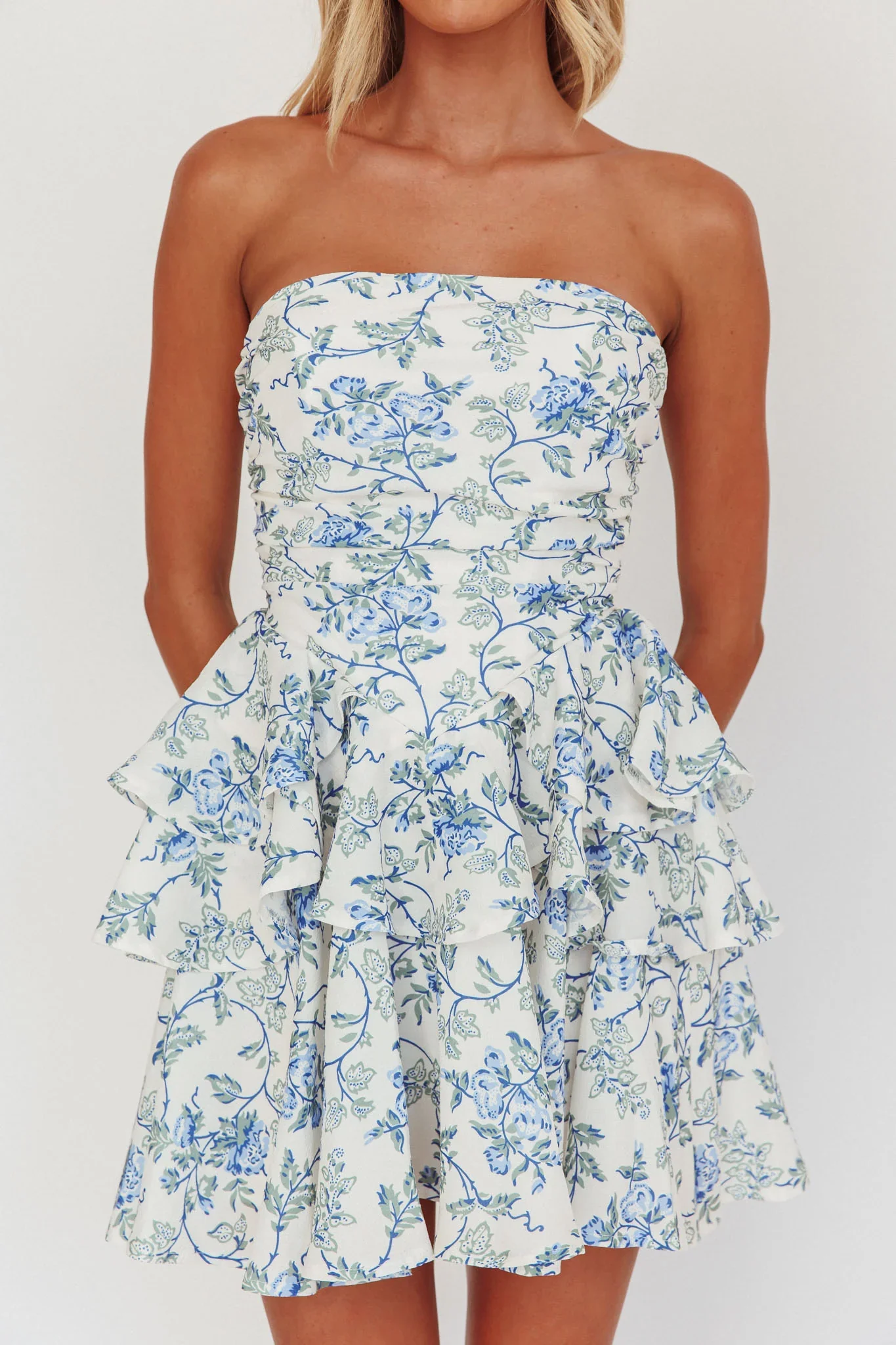 Like Me Tied Back Layered Mini Dress Floral Blue - luluinthesky