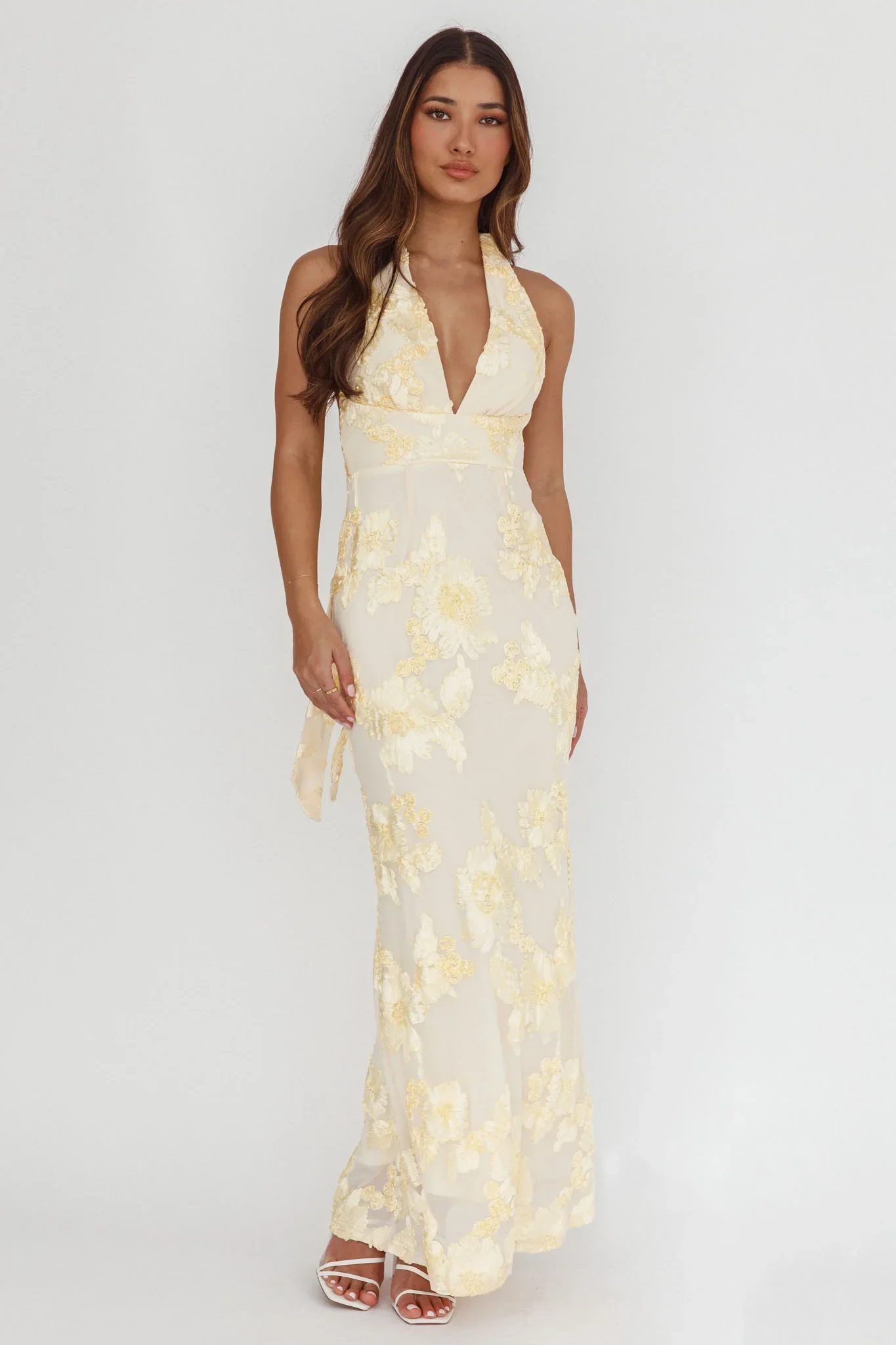 Cipriana Backless Halter Maxi Dress Embellished Yellow - luluinthesky