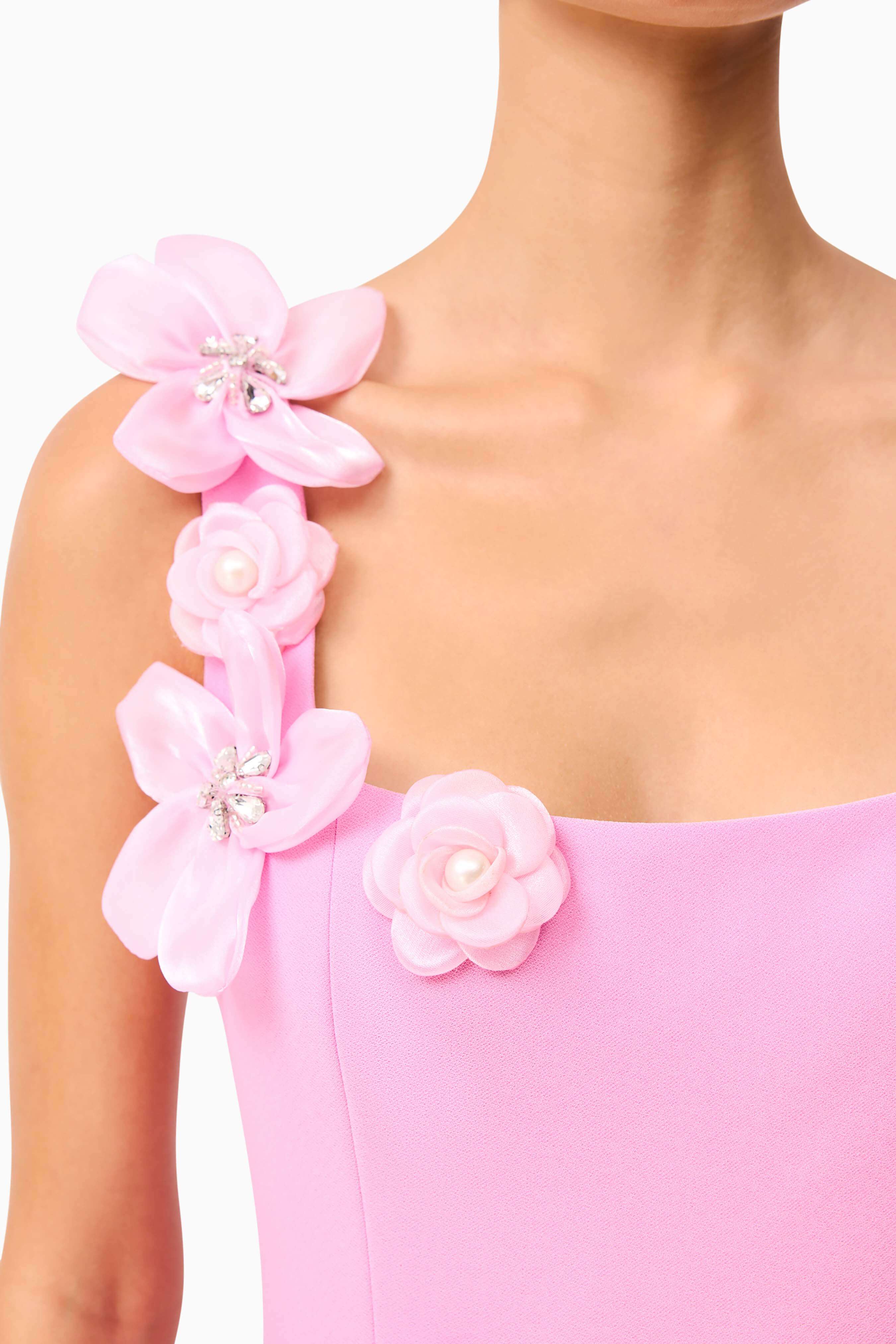 Chantelle 3D Midi Dress in Pink - luluinthesky