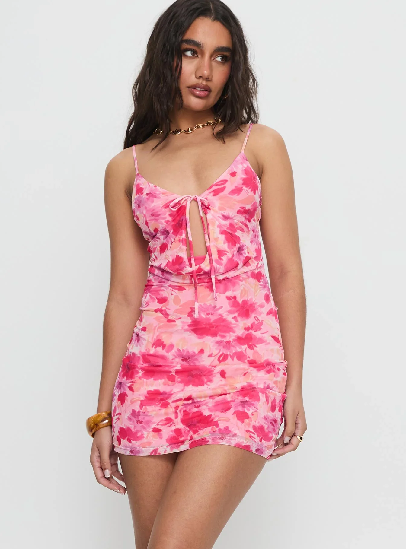 Irisse Keyhole Mini Dress Pink Floral - luluinthesky