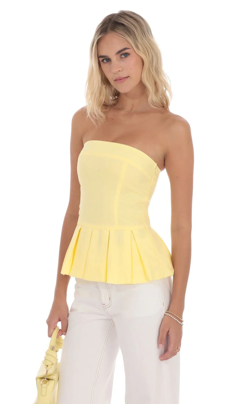 Strapless Peplum Top in Yellow - luluinthesky