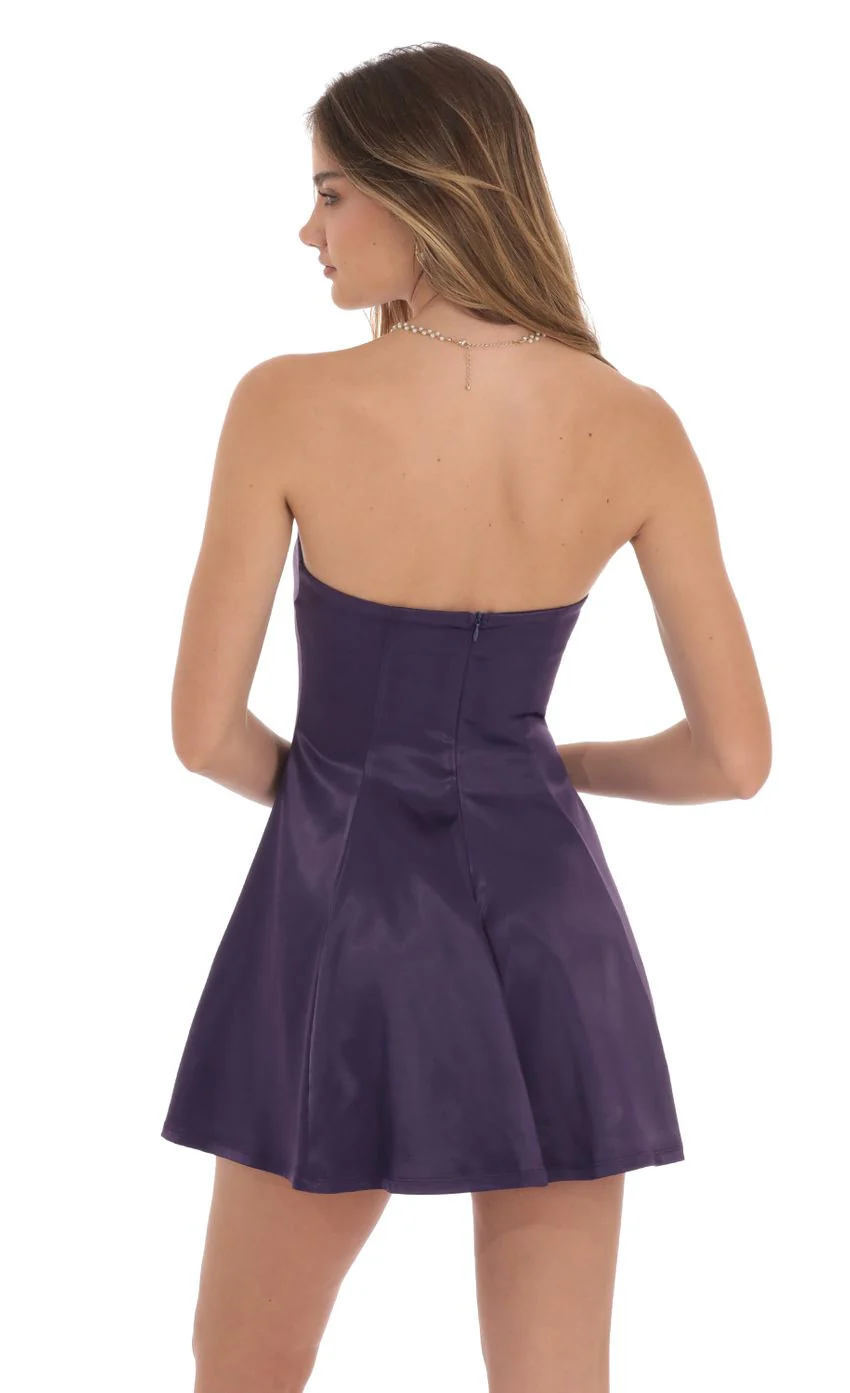Strapless Satin Fit and Flare Dress in Purple - luluinthesky