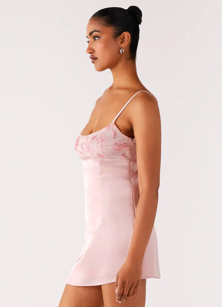 Zion Beaded Mini Dress - Pink - luluinthesky